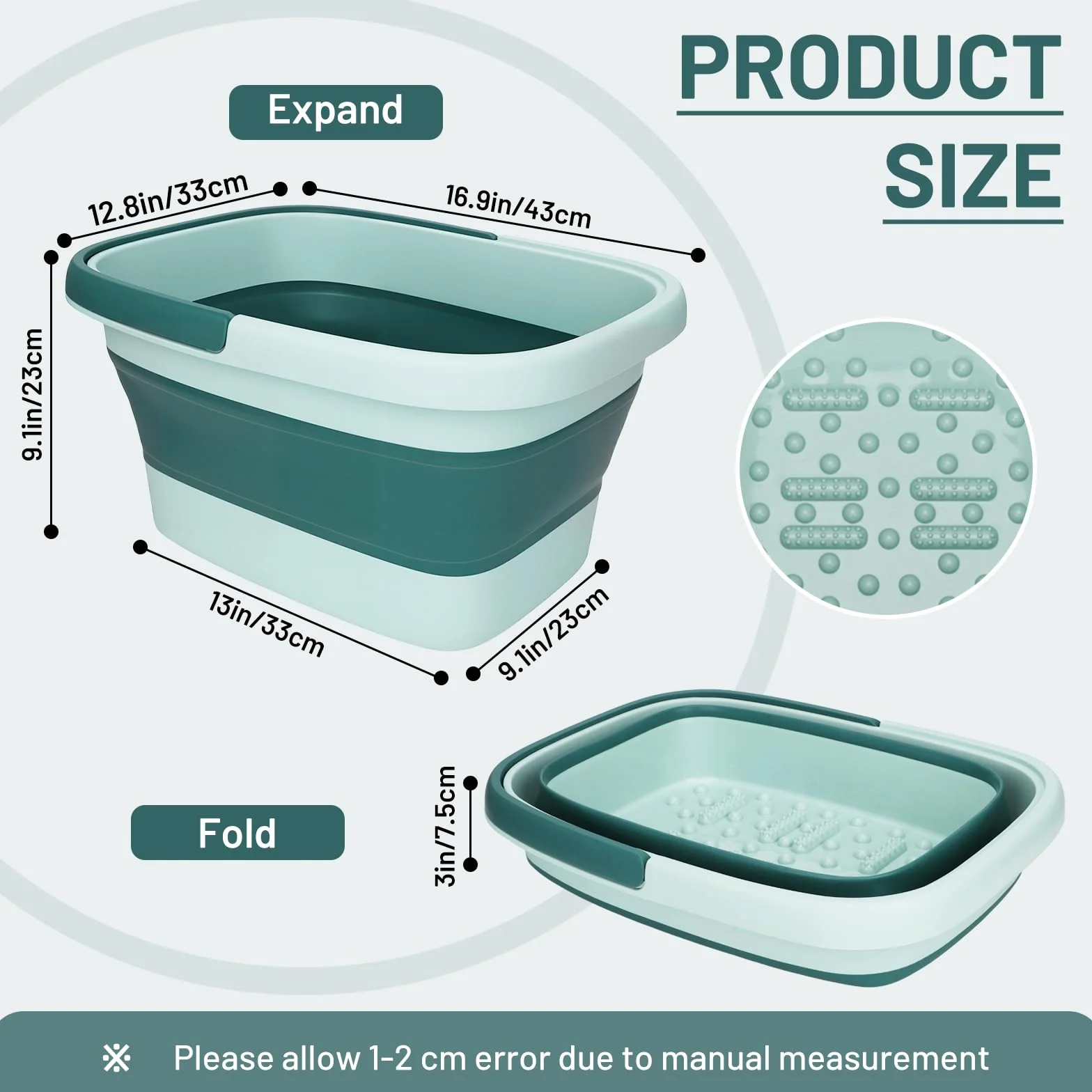 Tina de baño de pies plegable 15L con asa y rodillos de masaje SPA hidromasaje ergonómica verde claro
