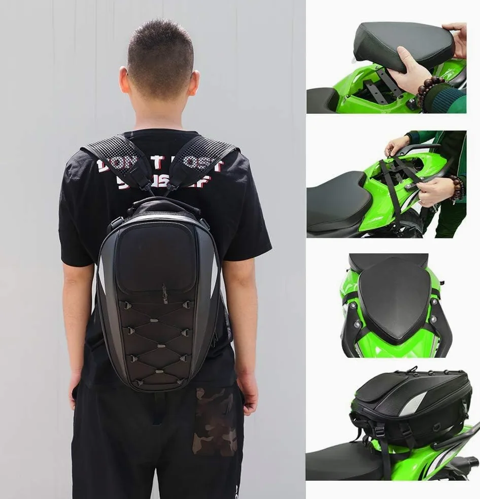 JFG RACING Bolsa Asiento Trasero Moto,Mochilas Moto,Bolsa de Almacenamiento Trasero Doble Uso para Maletas y Casco Bolsas Universales para Motocicleta