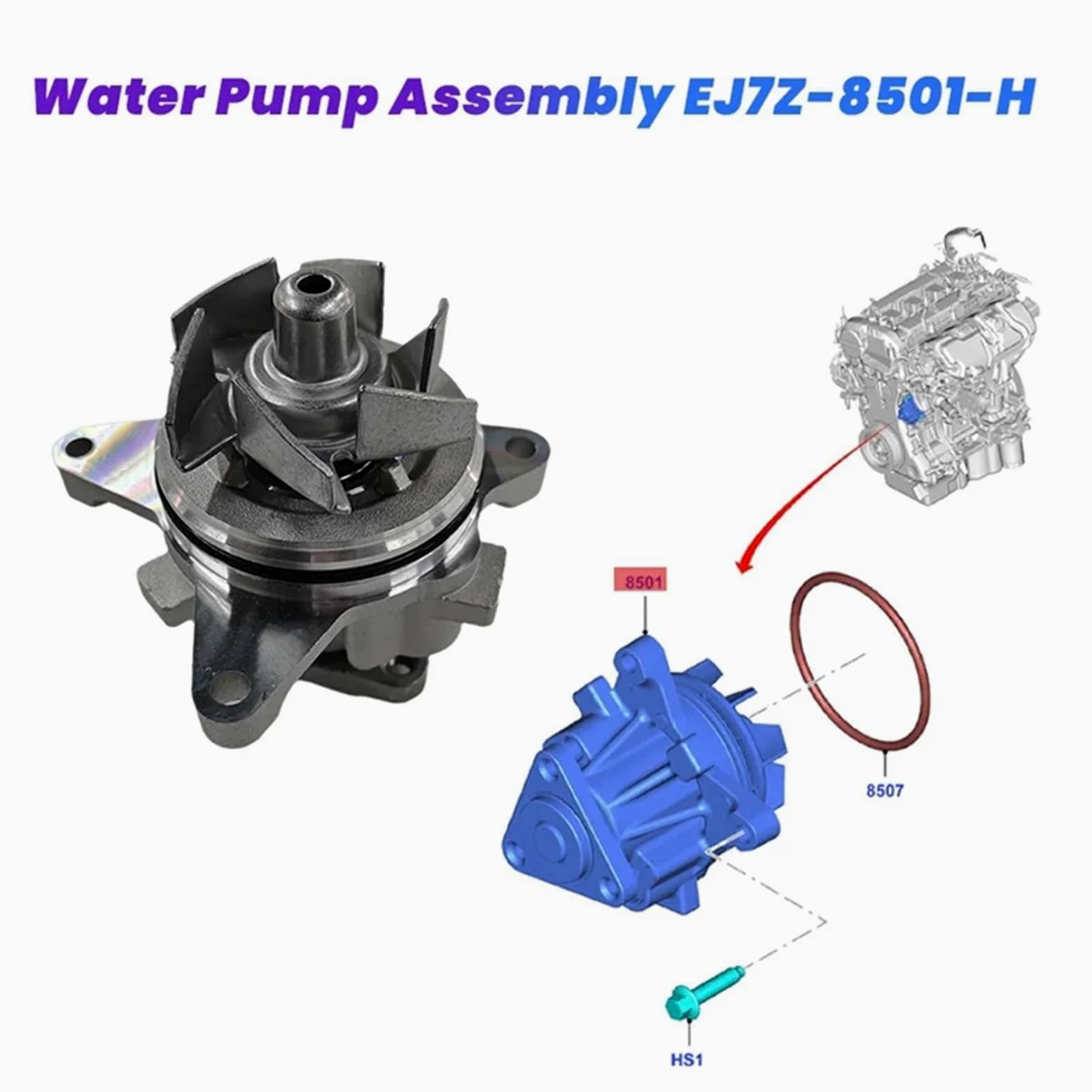 Bomba De Agua Del Motor EJ7Z8501H/D/G PW-561 Bomba de agua refrigeración del motor EJ7Z-8501-H Para Ford Mustang componente