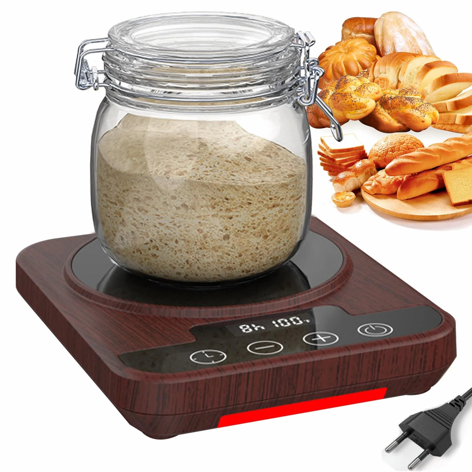 Calentador de masa madre, control 21-38℃, temporizador 12h, automático, para arrancador