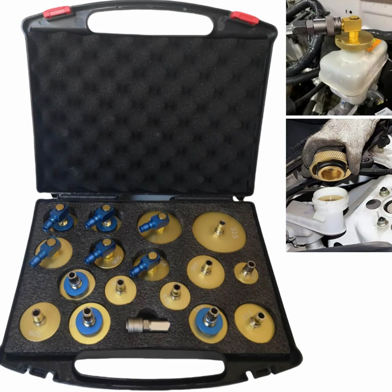 Kit de adaptadores de desaireación de líquido de frenos de 17 piezas, kit de desaireación de frenos del cilindro maestro, kit de desaireación de frenos para la mayoría de vehículos para