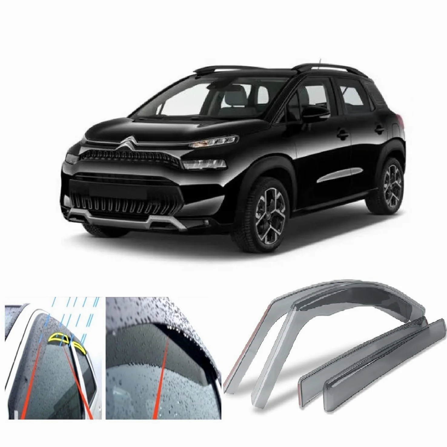 4 deflectores de viento para Citroen C3 Aircross 2017 2018 2019 2020 2021 2022 2023