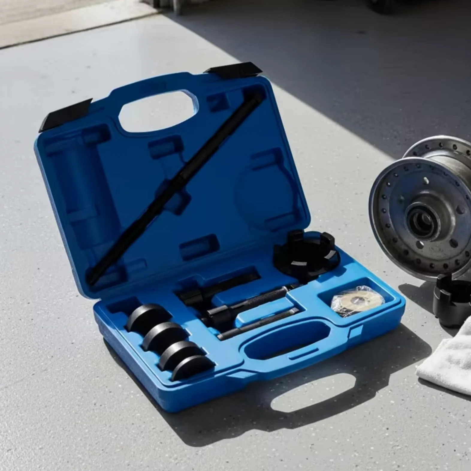 perfeclan Extractor de Rodamientos de Motocicleta Juego Completo para Bujes de Rueda Varilla de Tracción y Componentes Acero al Carbono Caja con Asa Integrada