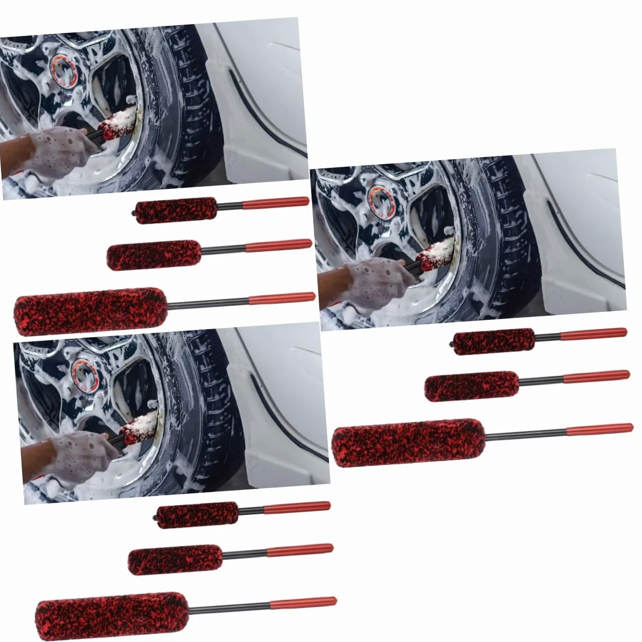 Amosfun 3 Series Cepillo para Llantas Detallado Flexible Chico Cepillos De Rueda Pincel Neumático Poderoso Lavar Ruedas Depurador De Llantas Limpiador Largo Automóvil Lana Rojo 3 Piezas*3