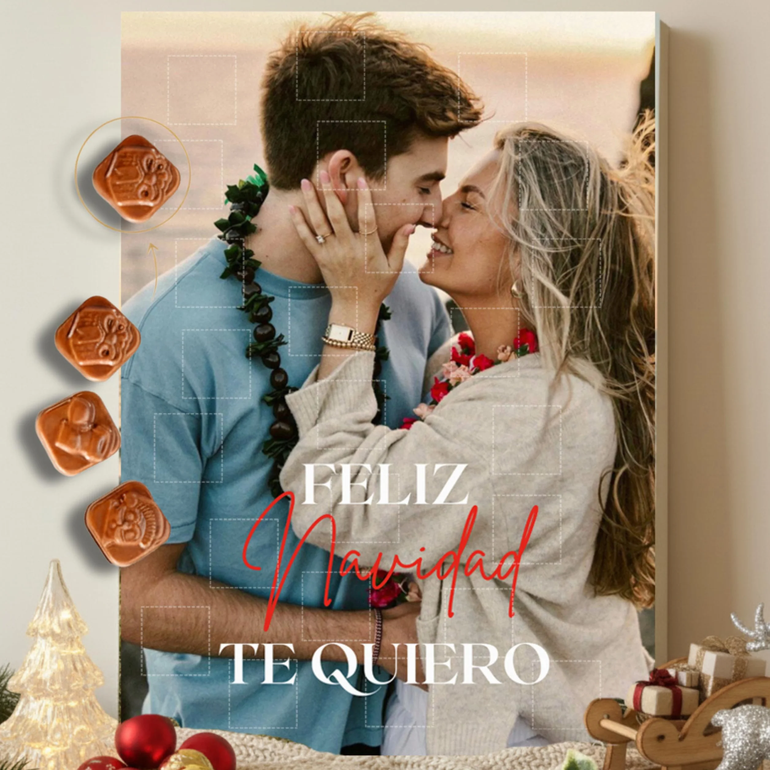 Calendario de Adviento Personalizado con Foto y 24 Chocolates Premium para Parejas y Familias