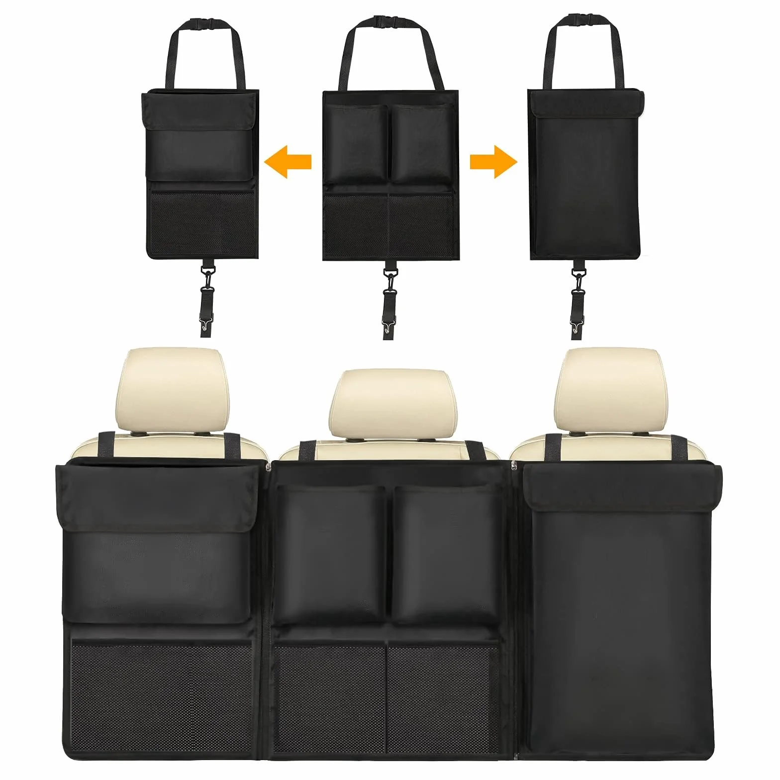 URAQT Organizador de maletero de coche, organizador desmontable de coche, almacenamiento de coche, supercapacidad, multipropósito, plegable, bolsa de almacenamiento de coche con 7 bolsillos, correa