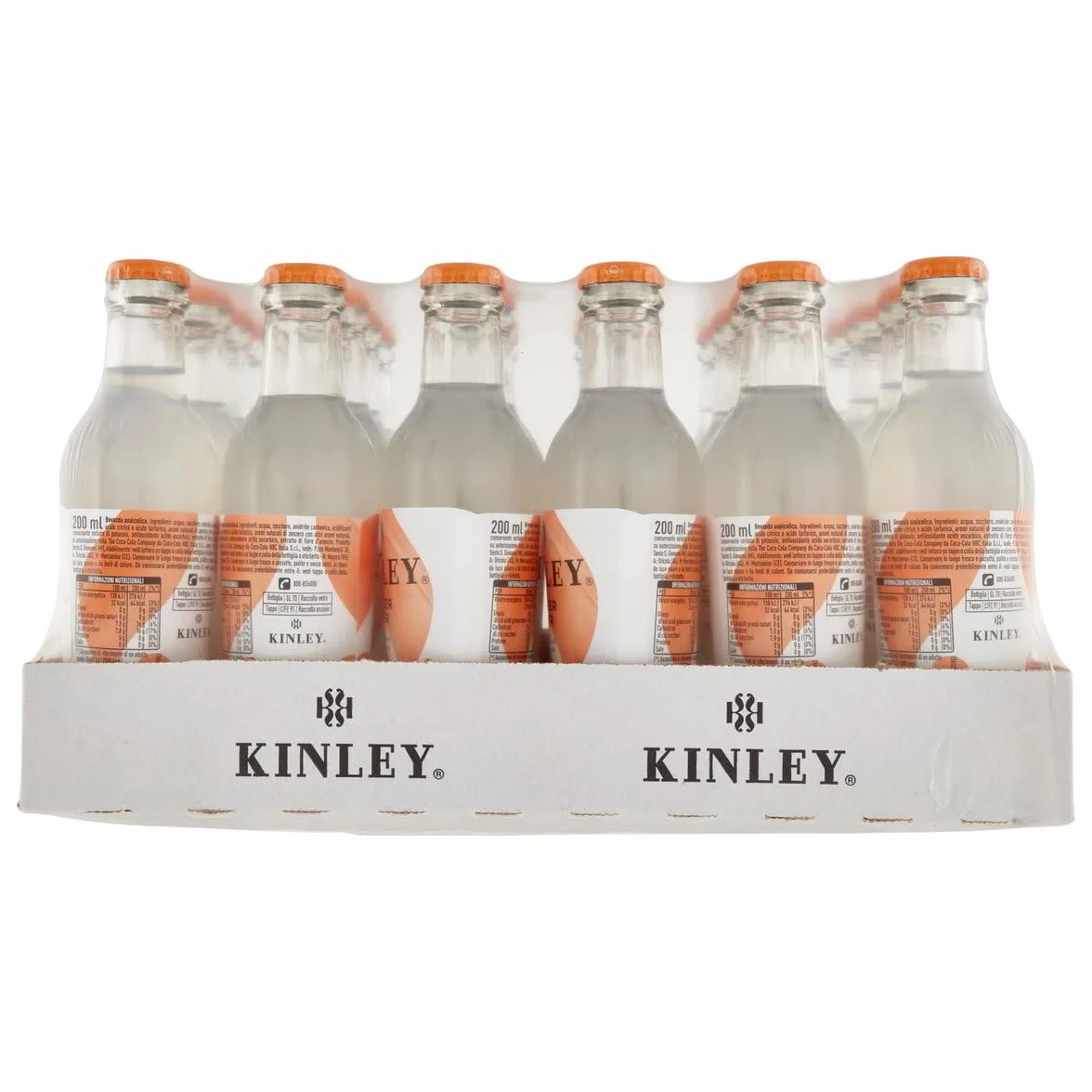 Kinley Ginger Beer, 24 botellas de cristal de 200 ml, cerveza de jengibre para mixología, bebida no alcohólica + Polpa italiana gourmet