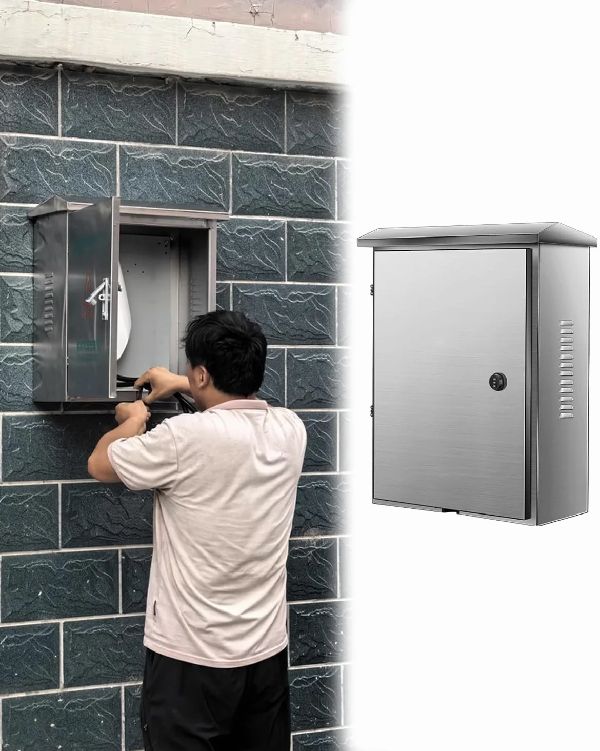 Cargador Coche Electrico Estaciones Caja de Pared para Cargador de Vehículos Eléctricos de Exterior con Llave, Cubierta Impermeable para Columna Eléctrica, Soporte Lateral(Style-B,H-70cm/27.5in)