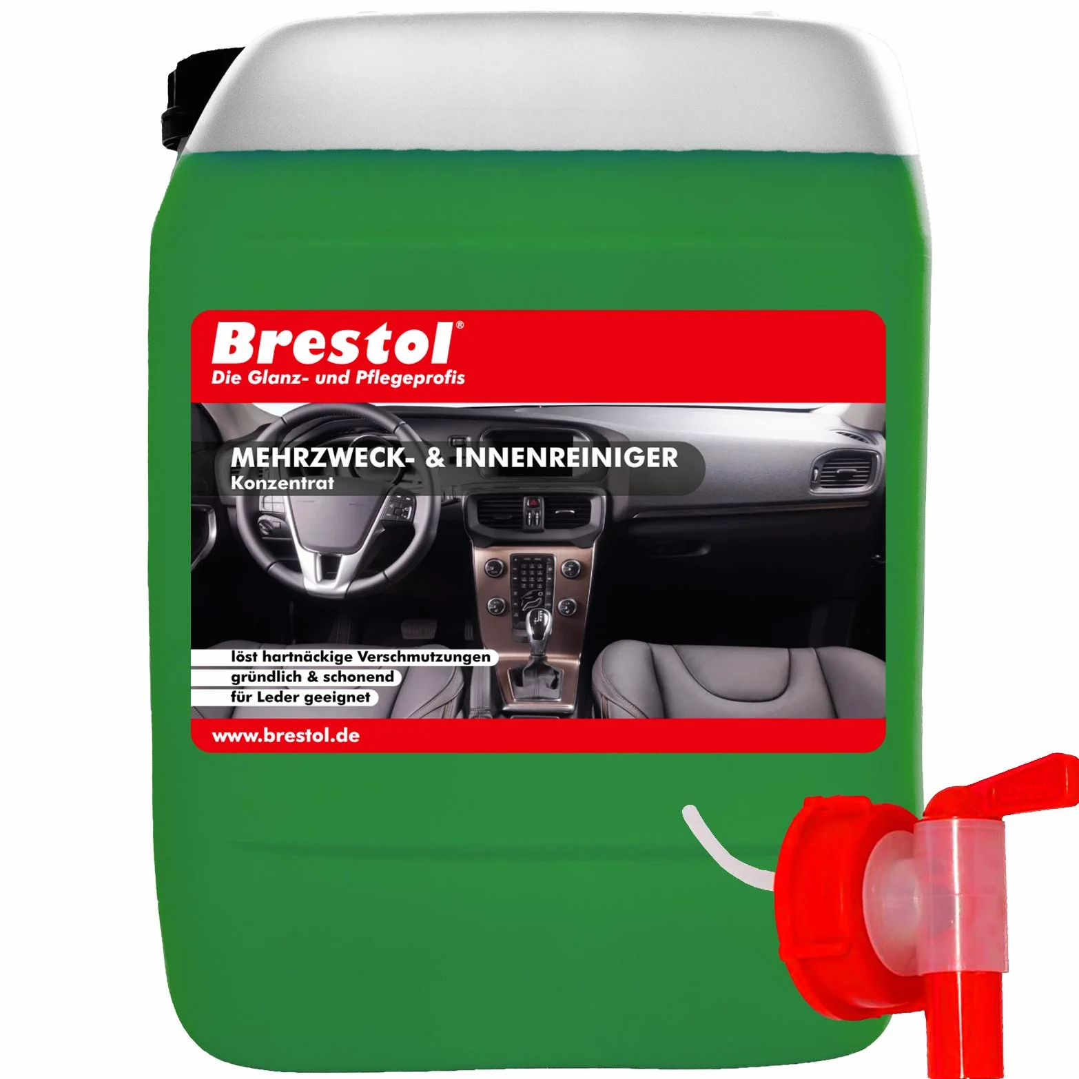 Brestol Limpiador neutro, concentrado, 10 litros, incluye grifo de 51 mm, para interior de vehículos, cabina de coche, limpiador multiusos