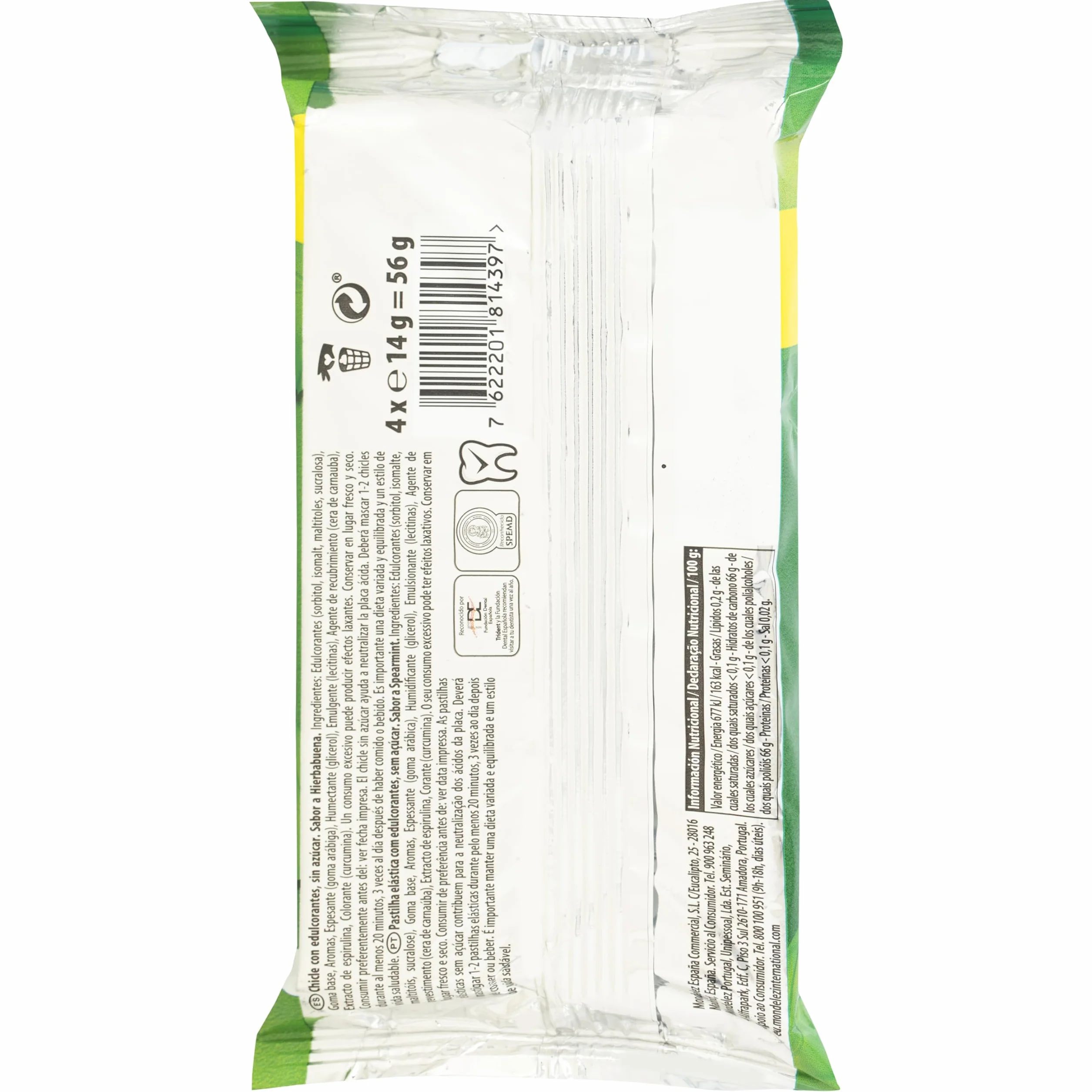 Trident Chicles Grageas Hierbabuena Sin Azúcar, 4 envases