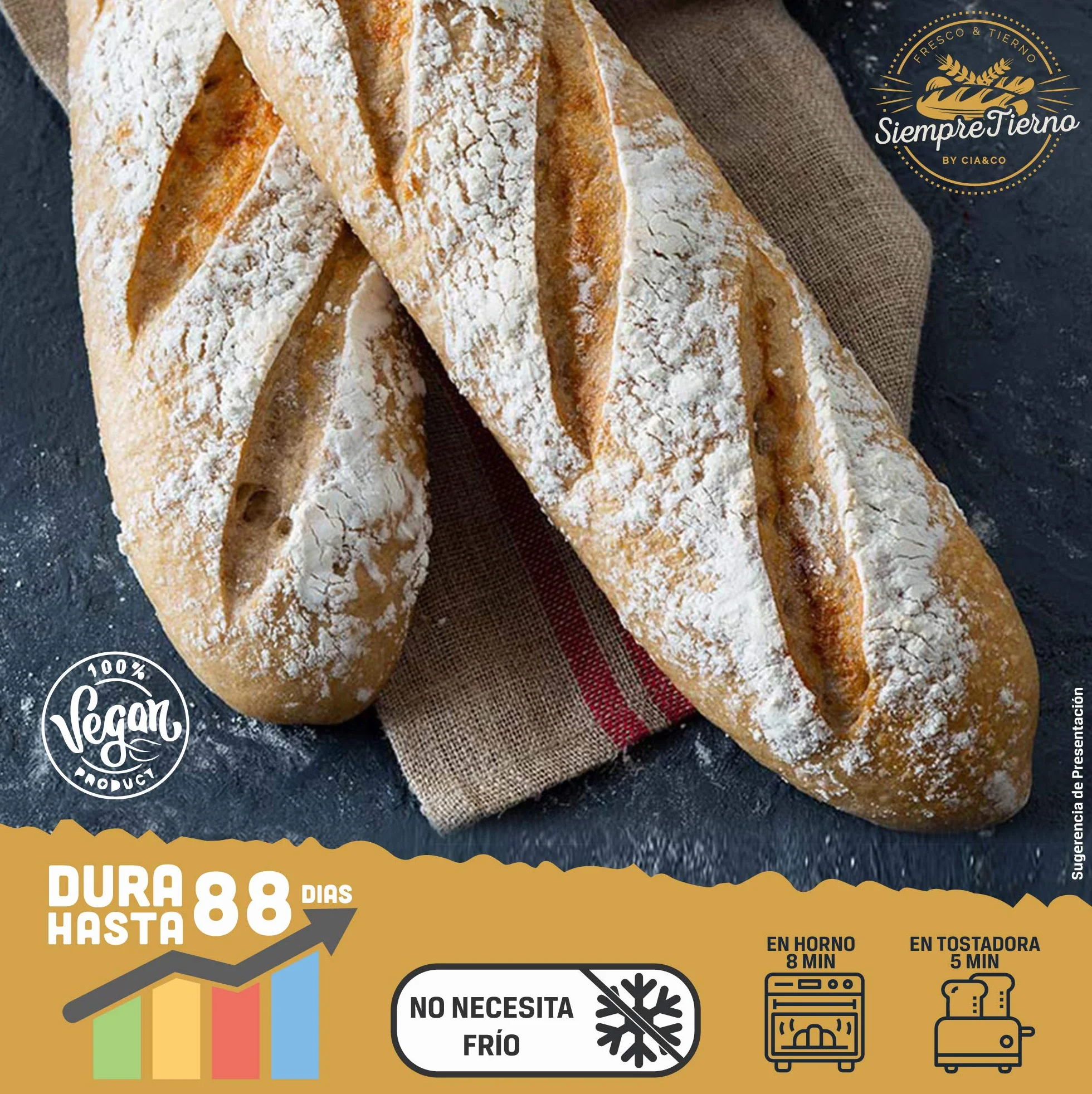 Pan SiempreTierno Baguettes 110g 1320g total 88 dni bez chłodzenia Atmosfera Protectora