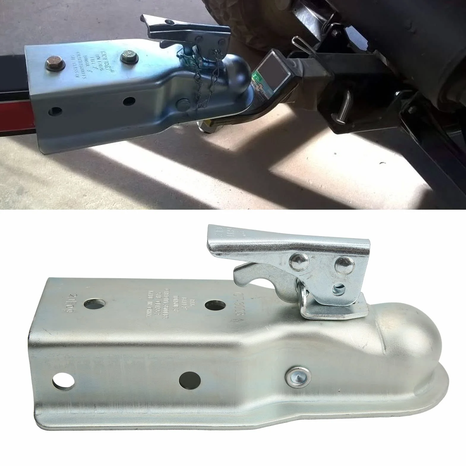 Acoplador de Bola de Enganche de Remolque， Acoplador de Remolque de Lengüeta Recta Bola de Enganche de 50 Mm Canal de 75 Mm Capacidad de Carga 3500 para Tubo Cuadrado de 75 Mm