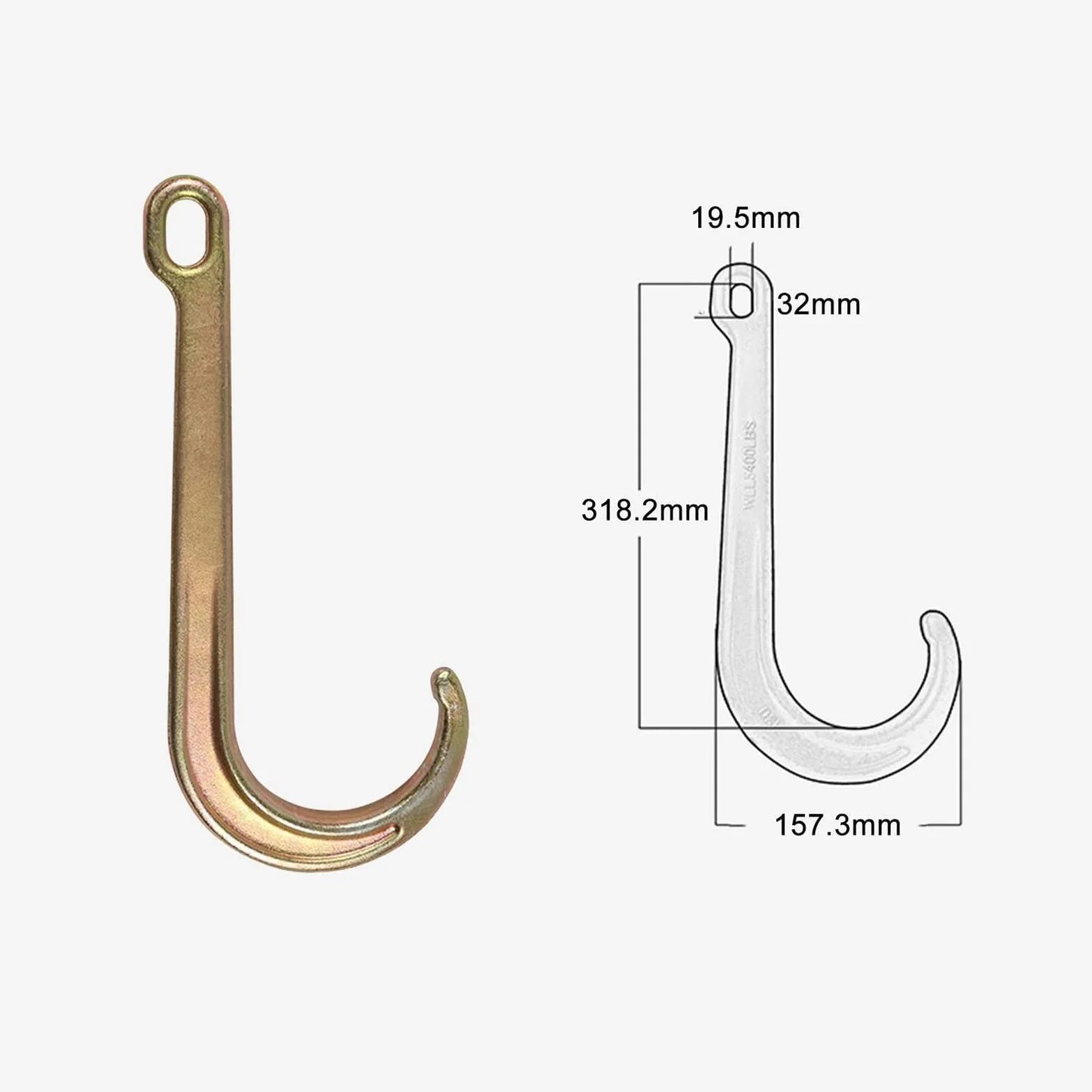 Gancho de vástago largo para avería de coche, gancho de remolque J para recuperación de Wrecker, gancho de cadena de remolque galvanizado resistente