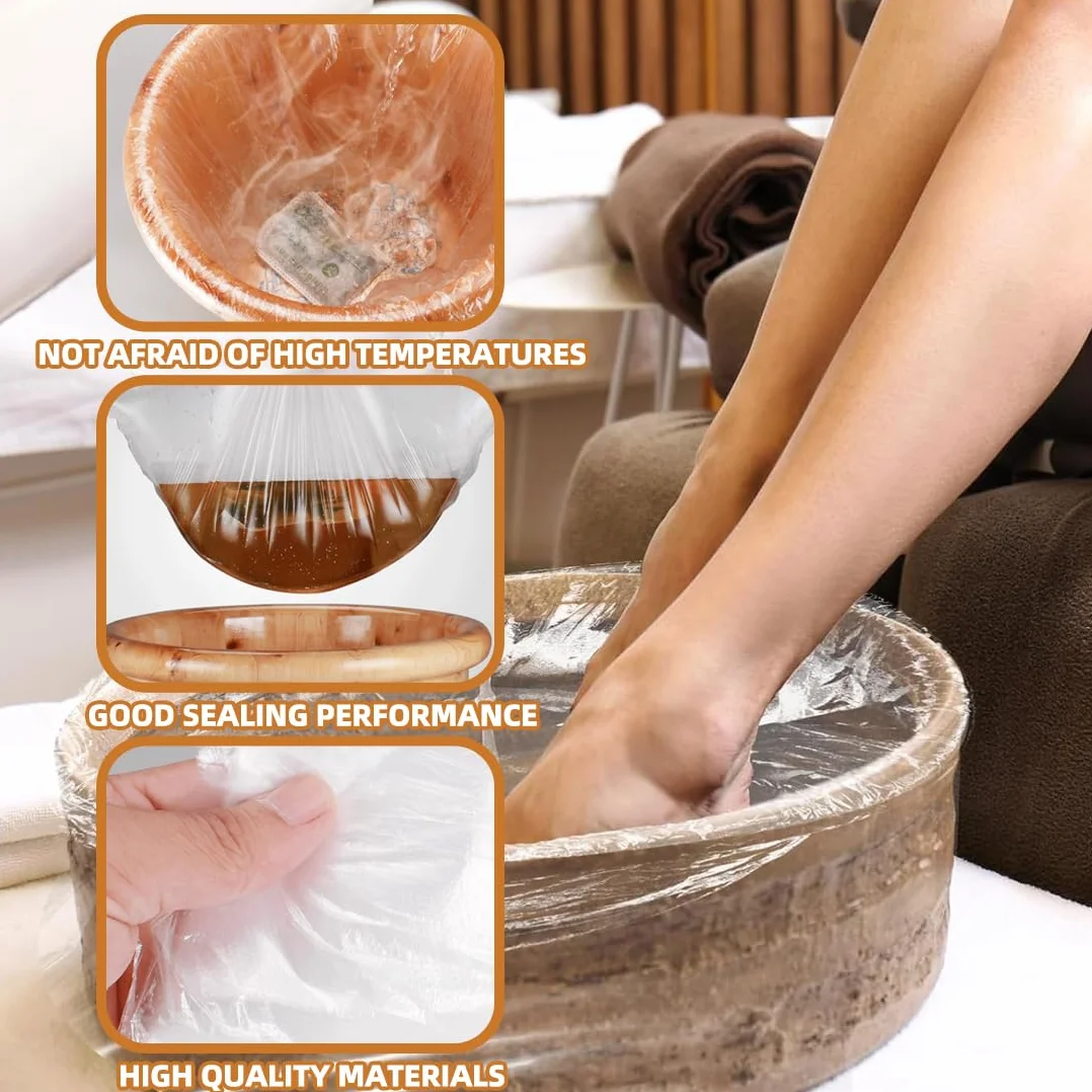 Piezas forros desechables bañera pies bolsas plástico transparente un solo uso spa remojo
