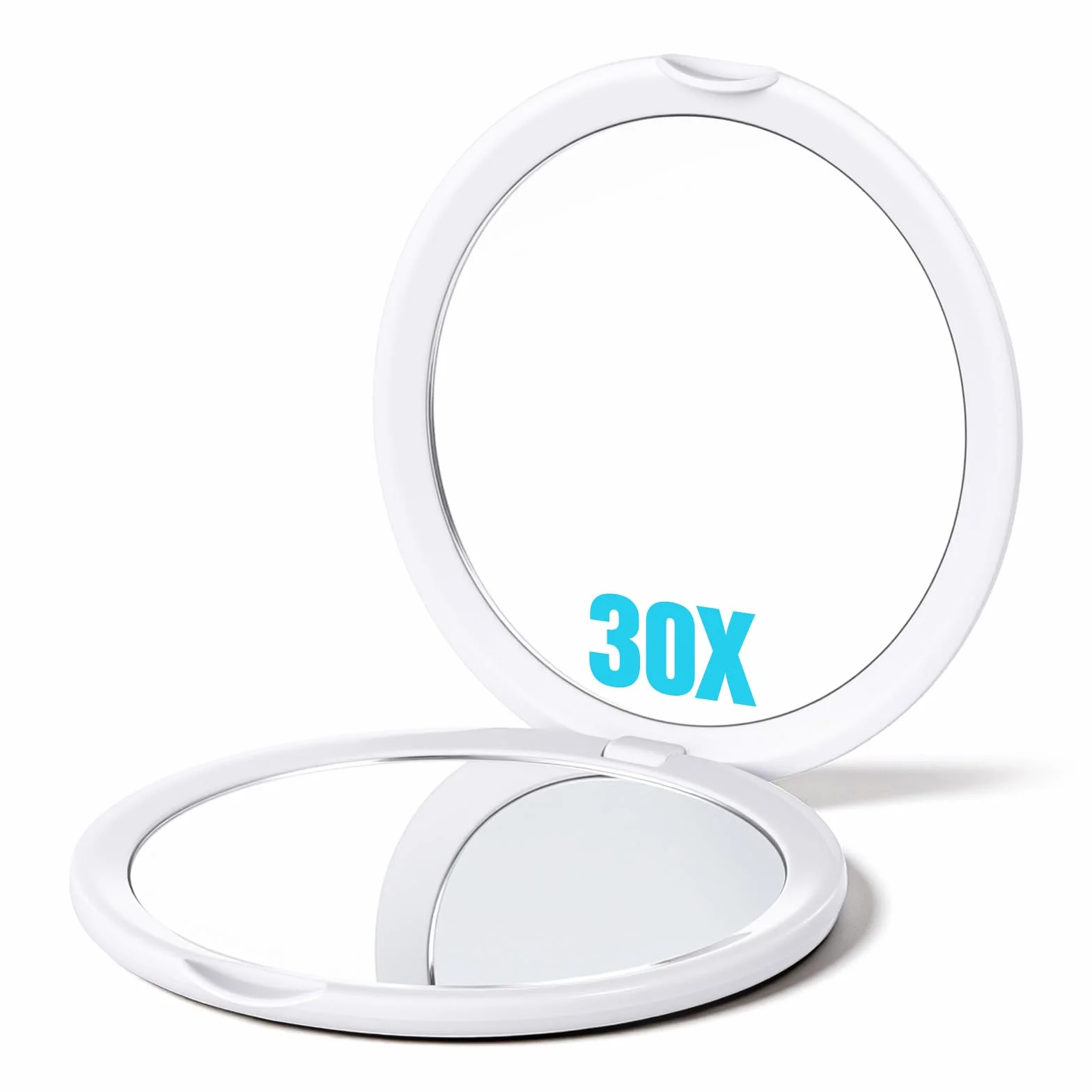 Espejo compacto con aumento 30x, espejo de viaje doble cara plegable pequeño blanco