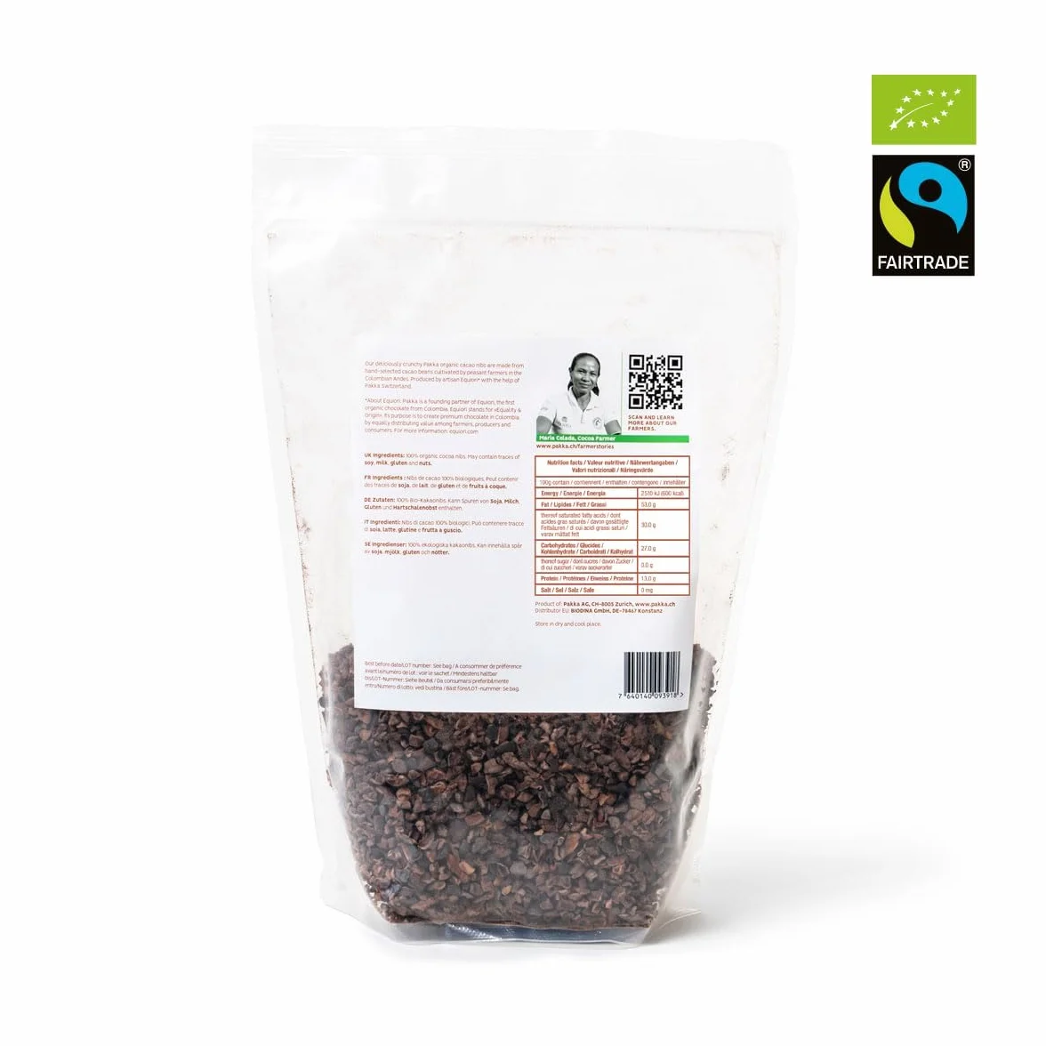 PAKKA Bio Cacao Nibs Ecológico Comercio Justo 1 kg