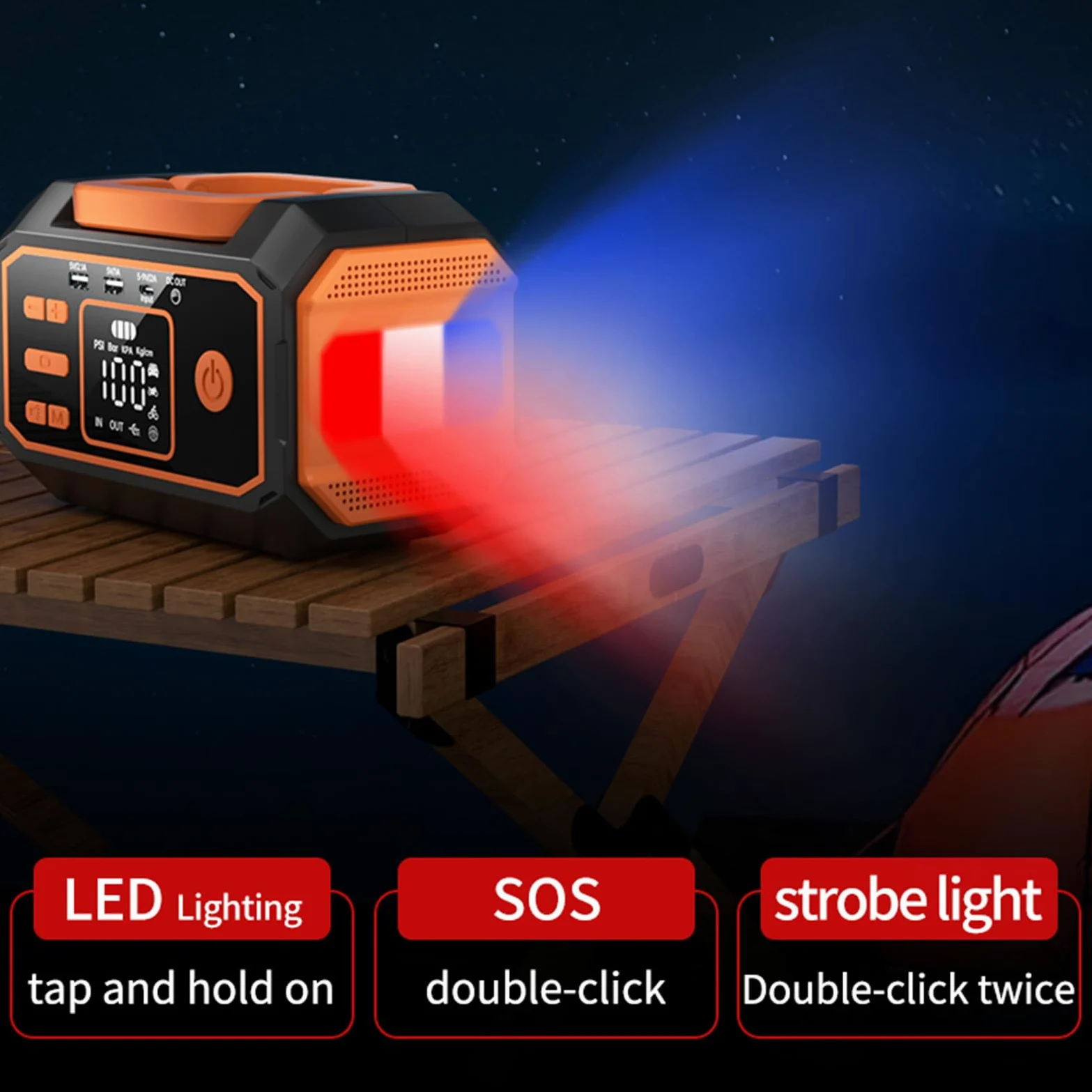 FTVOGUE Arrancador Portátil de BateríA, Compresor de Aire 10000 MAh 600 A Pico, for Arranque de Emergencia y Inflado (Orange)