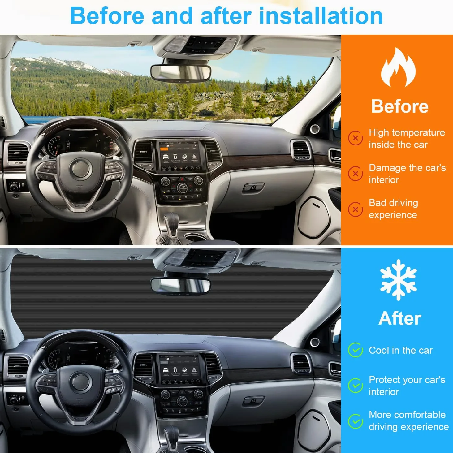 RT-TCZ Parasol Plegable para Parabrisas de Aluminio para Jeep Grand Cherokee 2011-2020