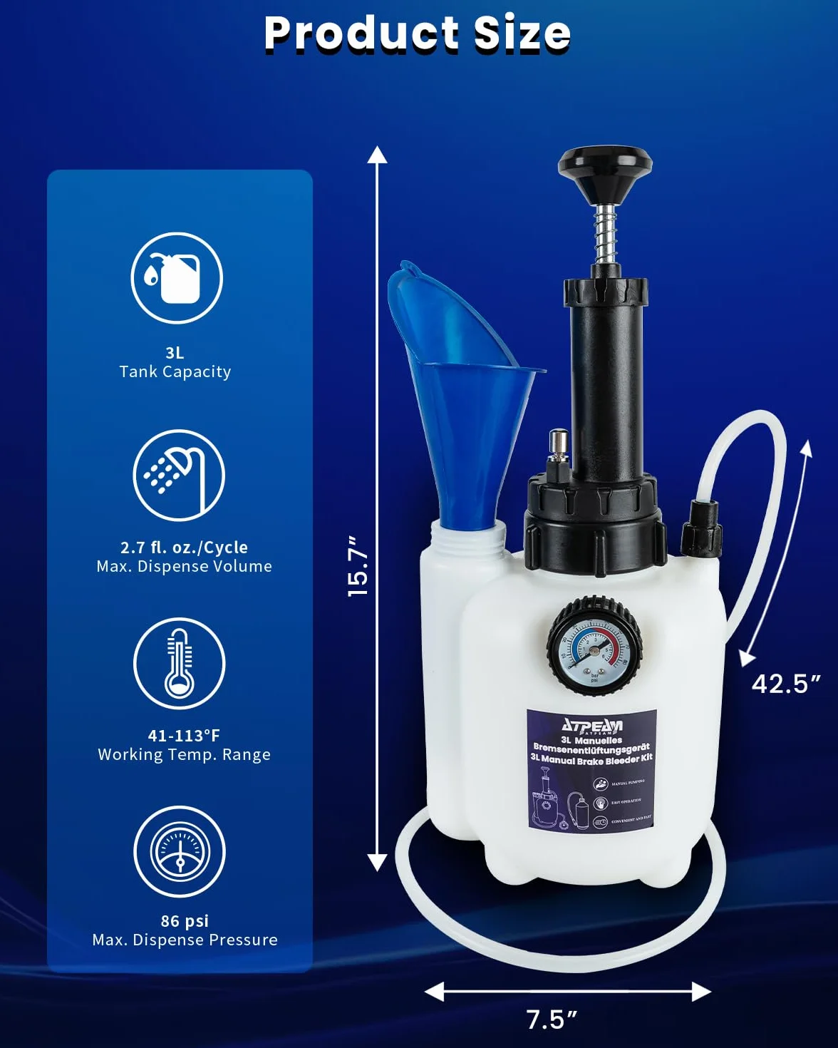 ATPEAM Bomba Manual de Aceite 3L, Purgador de Frenos y Kit de Extracción de Líquidos, Herramienta Universal para Cambio de Aceite y Purga de Sistemas de Frenos