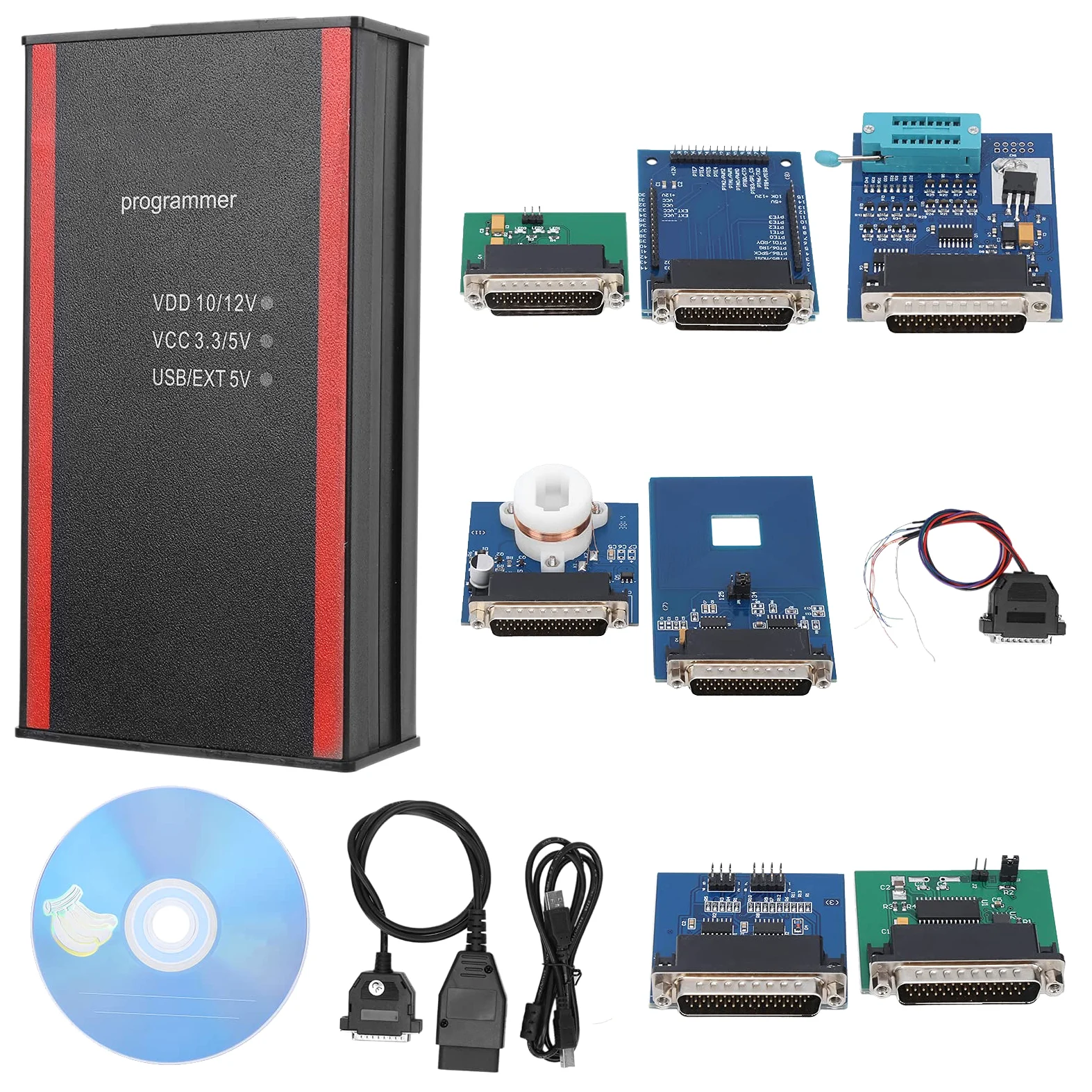 Escáner de Lector de código de automóvil, Kit de Programador de Llave de automóvil Profesional de 12 Piezas, escáner de automóvil Multifuncional con adaptadores completos