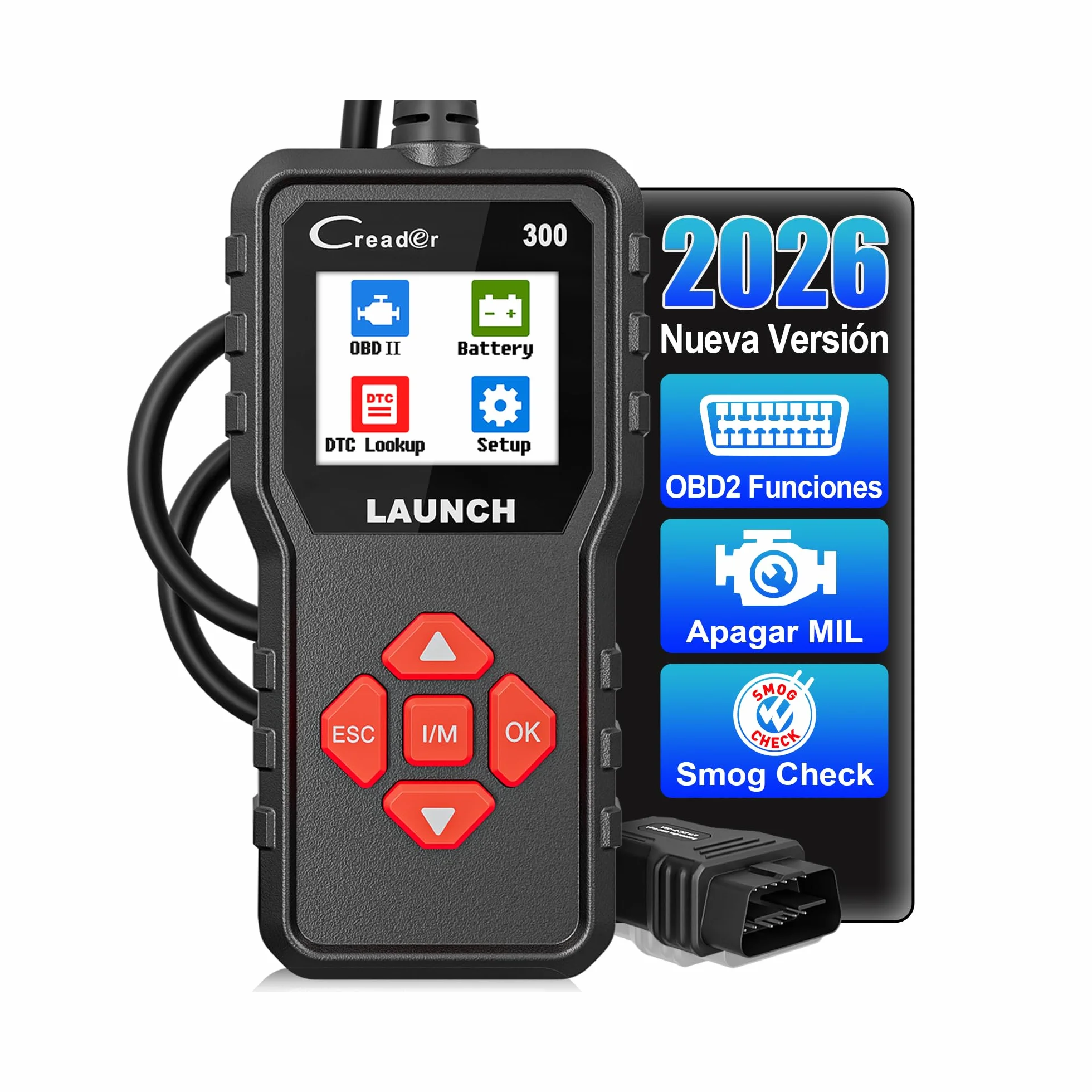 OBD2 Diagnosis Coche Multimarca LAUNCH - CR300 Scanner para Coche Multimarca, Lector Códigos Fallos Motor Autos, Completas OBDII Funciones Maquina Escaner para Todos los Vehículos OBDII