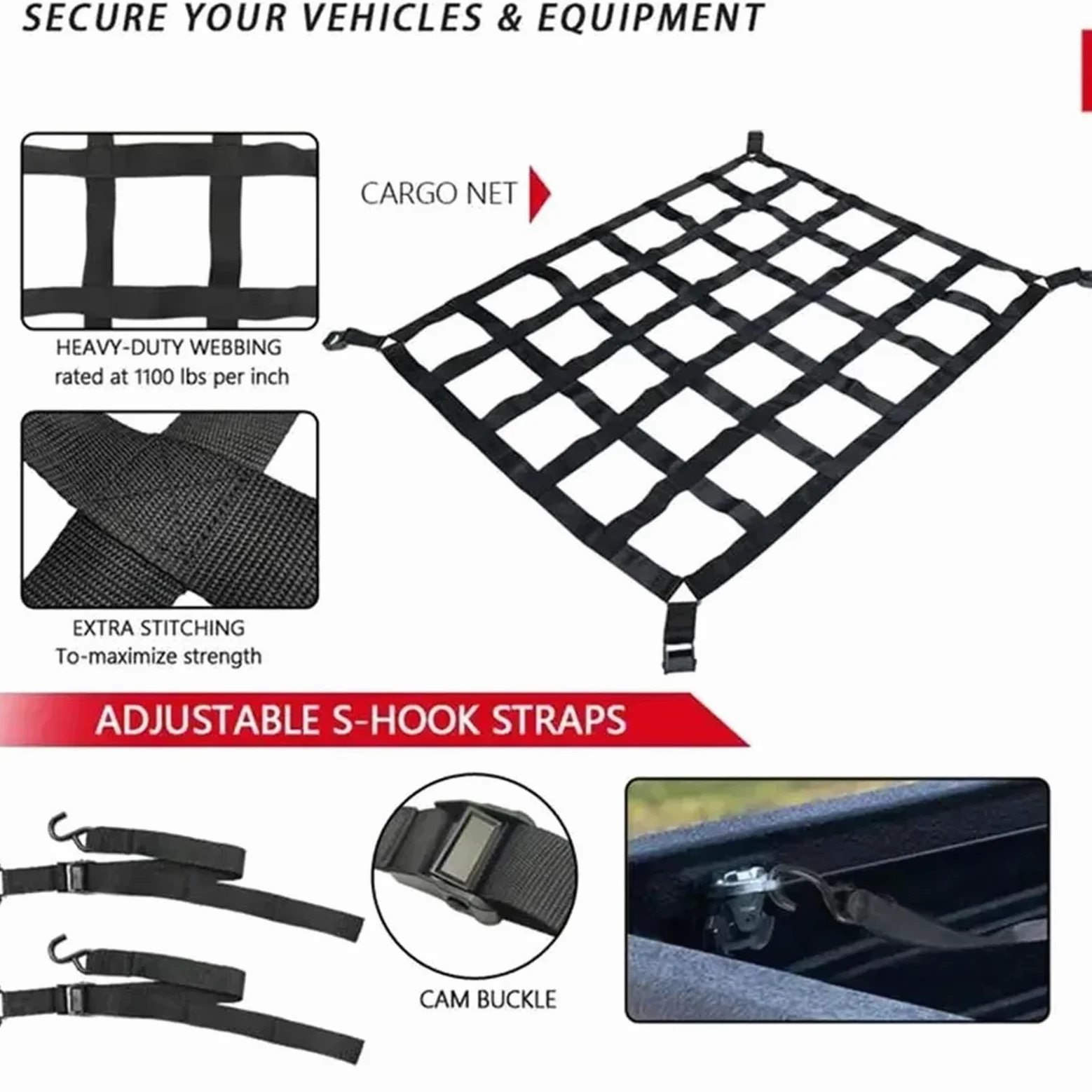 Red Maletero de Coche Heavy Duty Roof Rack Cargo Net Webbing Truck Pickup and Safetyweb Control For Car Modification Parts | M