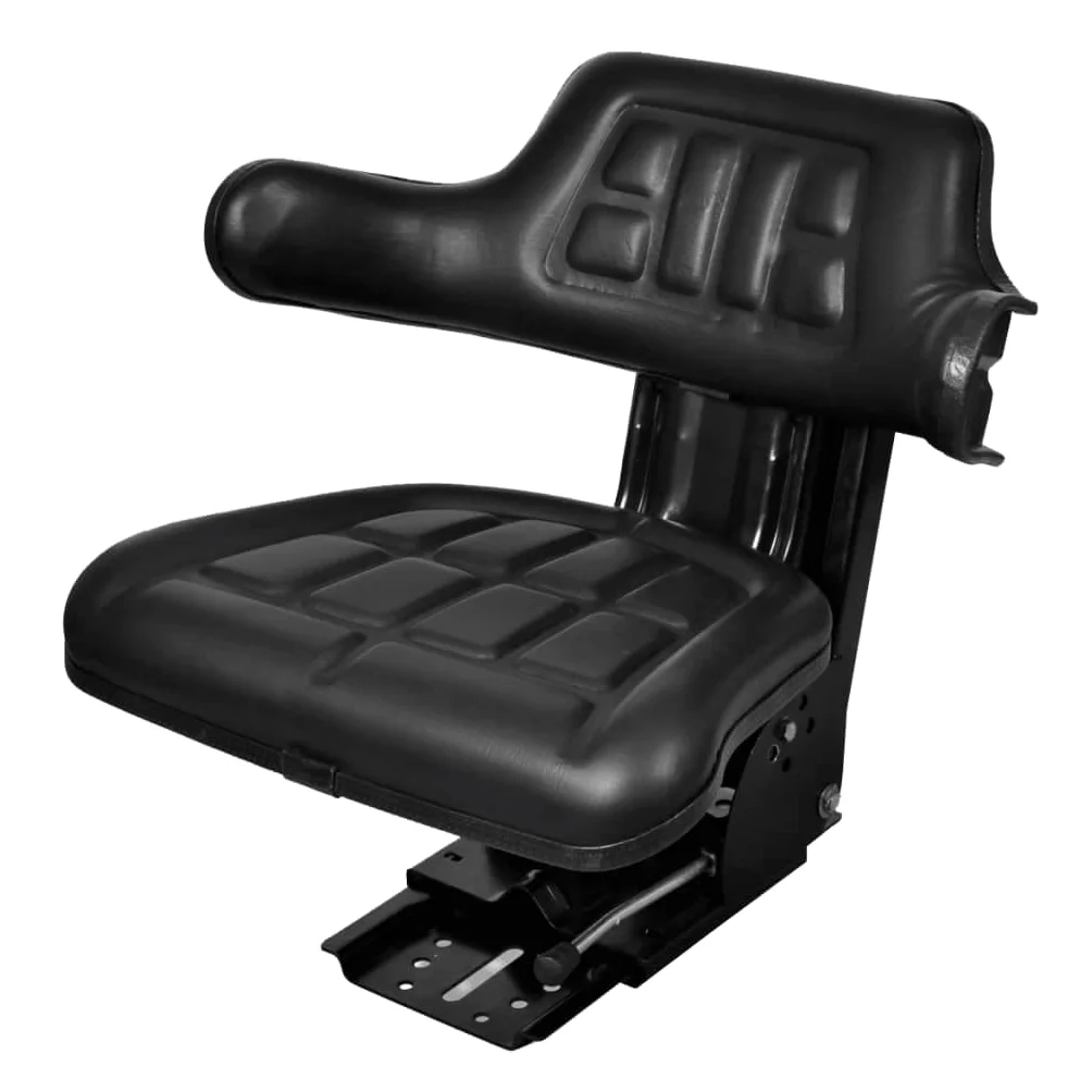 Asiento para tractor con suspensión negra, marco de acero, 53 x 60 x 50 cm, ajuste longitudinal de 150 mm, ajuste de peso 50-130 kg, asiento cómodo para tractor cortacésped, tractor de jardín