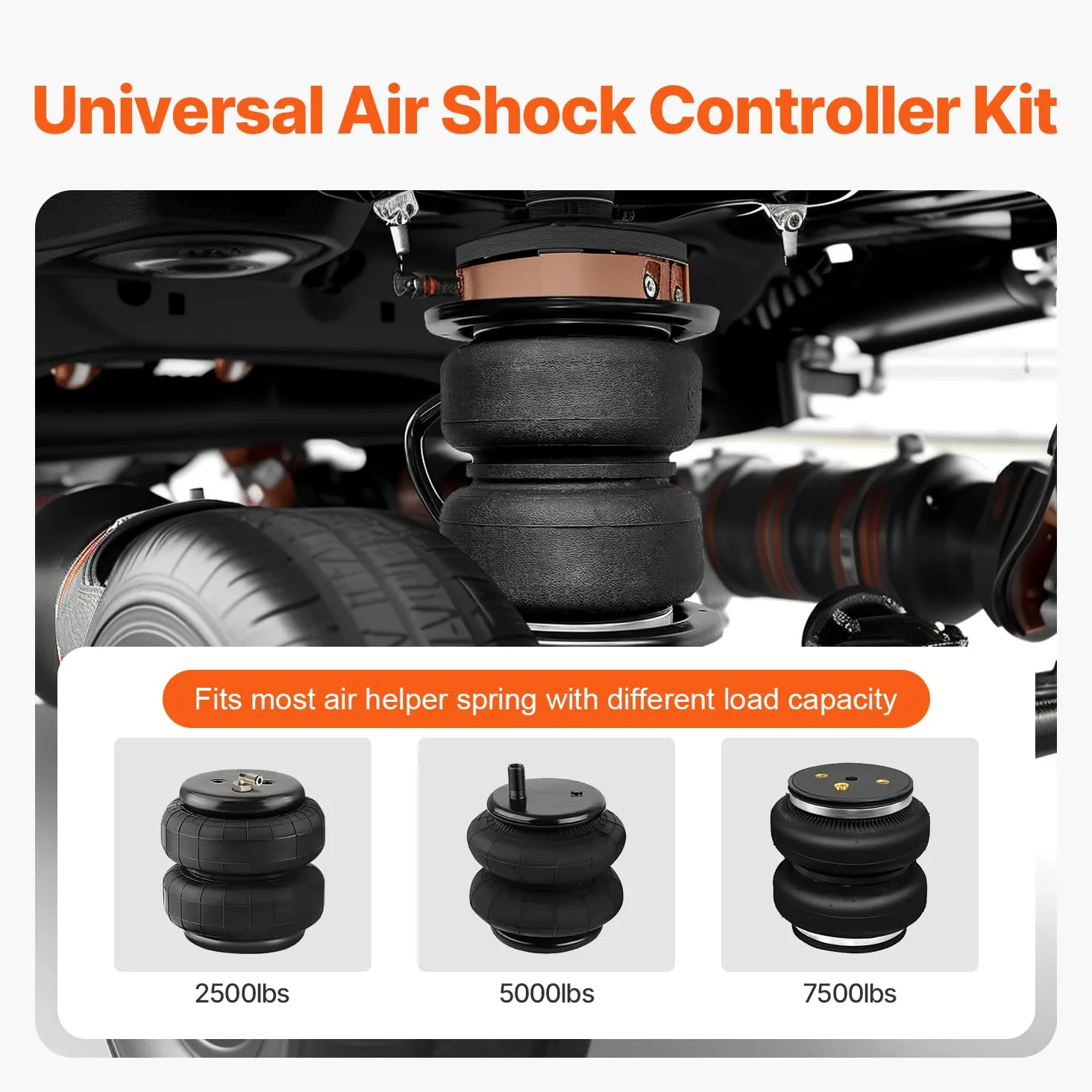 VEVOR Kit de Controlador de Amortiguador de Aire Sistema de Compresor de Aire Inalámbrico 12 V 100 PSI Kit de Compresor de Suspensión Neumática Sistema de Ruta Única Línea de Aire para Camioneta
