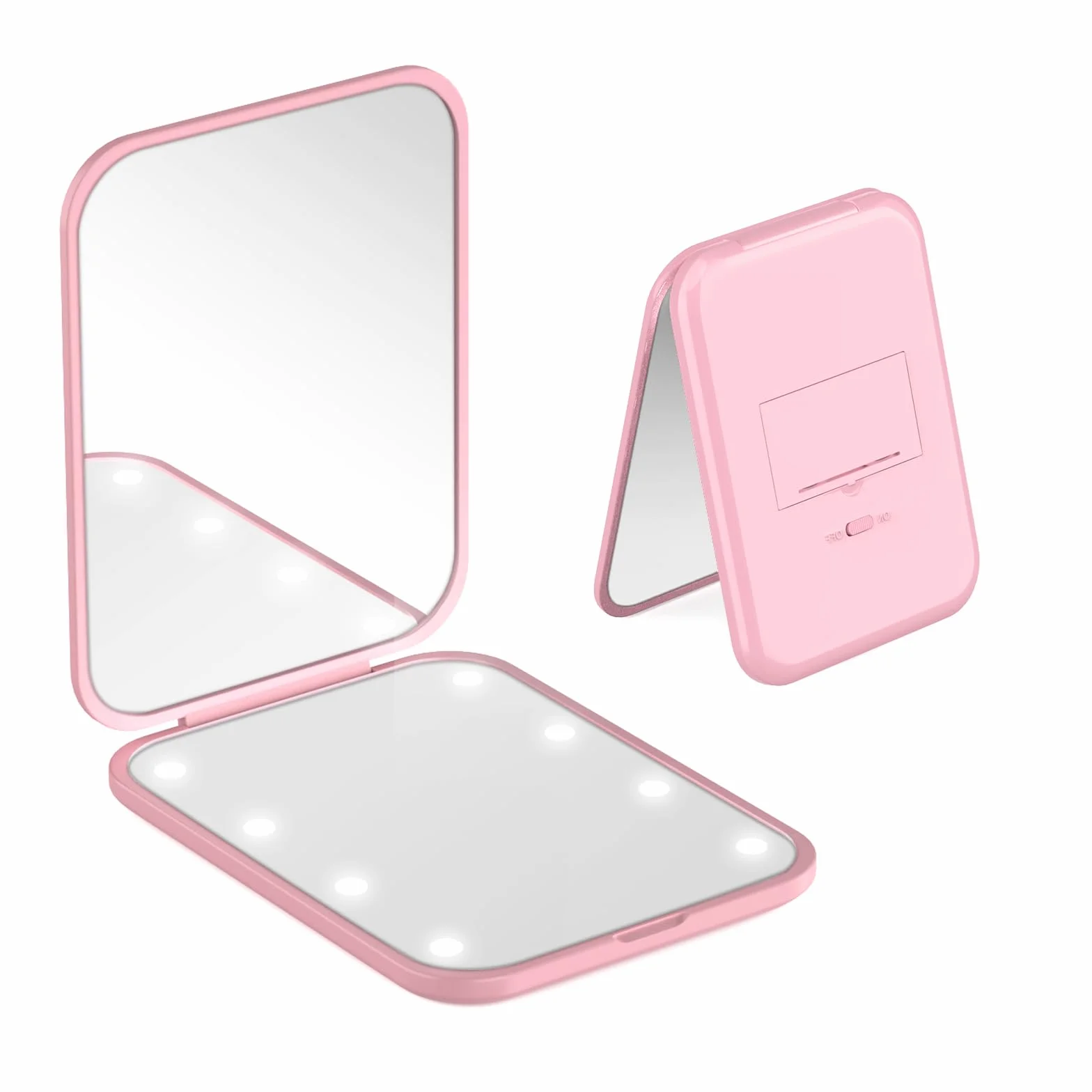Espejo portátil con luz LED 1x/3x plegable maquillaje rosa