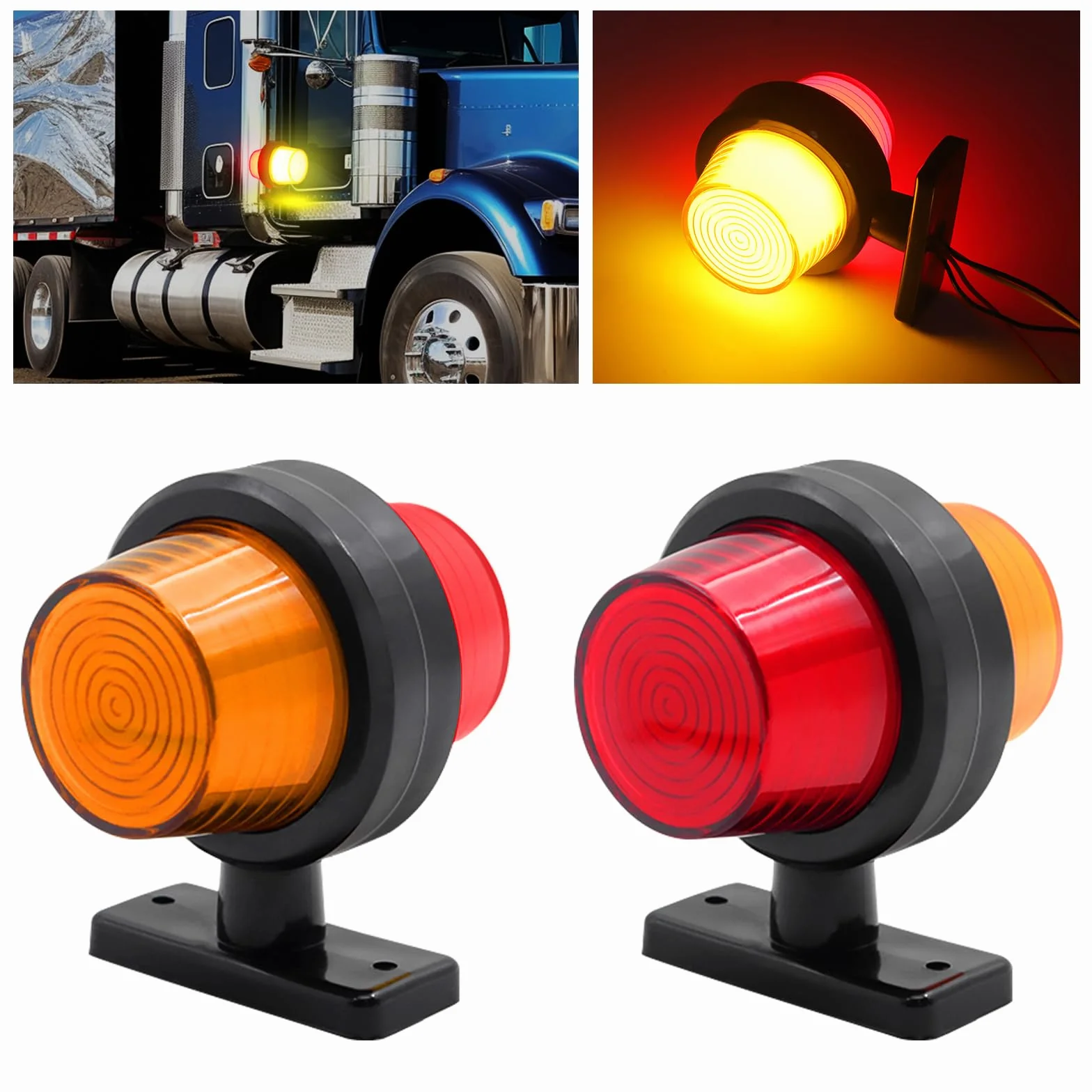 2PCS LED luces de posición lateral 12V 24V, indicadores laterales de remolque universales luces de liquidación advertencia de doble cara luces para remolque camión RV (Amarillo&Rojo)