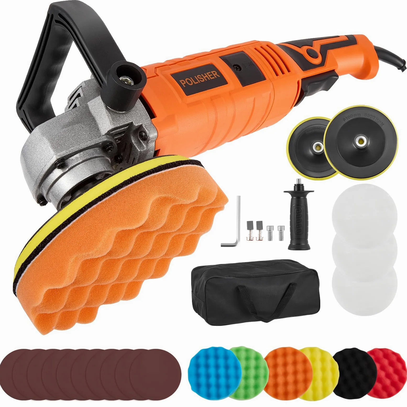 Pulidora Coche 1580W 7 Velocidades Variables 500-3300 RPM D-Mango Desmontable