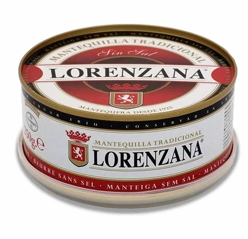 Mantequilla asturiana tradicional LORENZANA sin sal 250gr pack 4 unidades