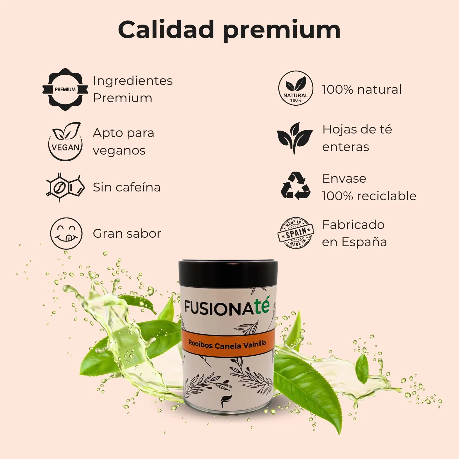 FUSIONATE Rooibos Canela y Vainilla 150g Infusión Sin Cafeína Premium