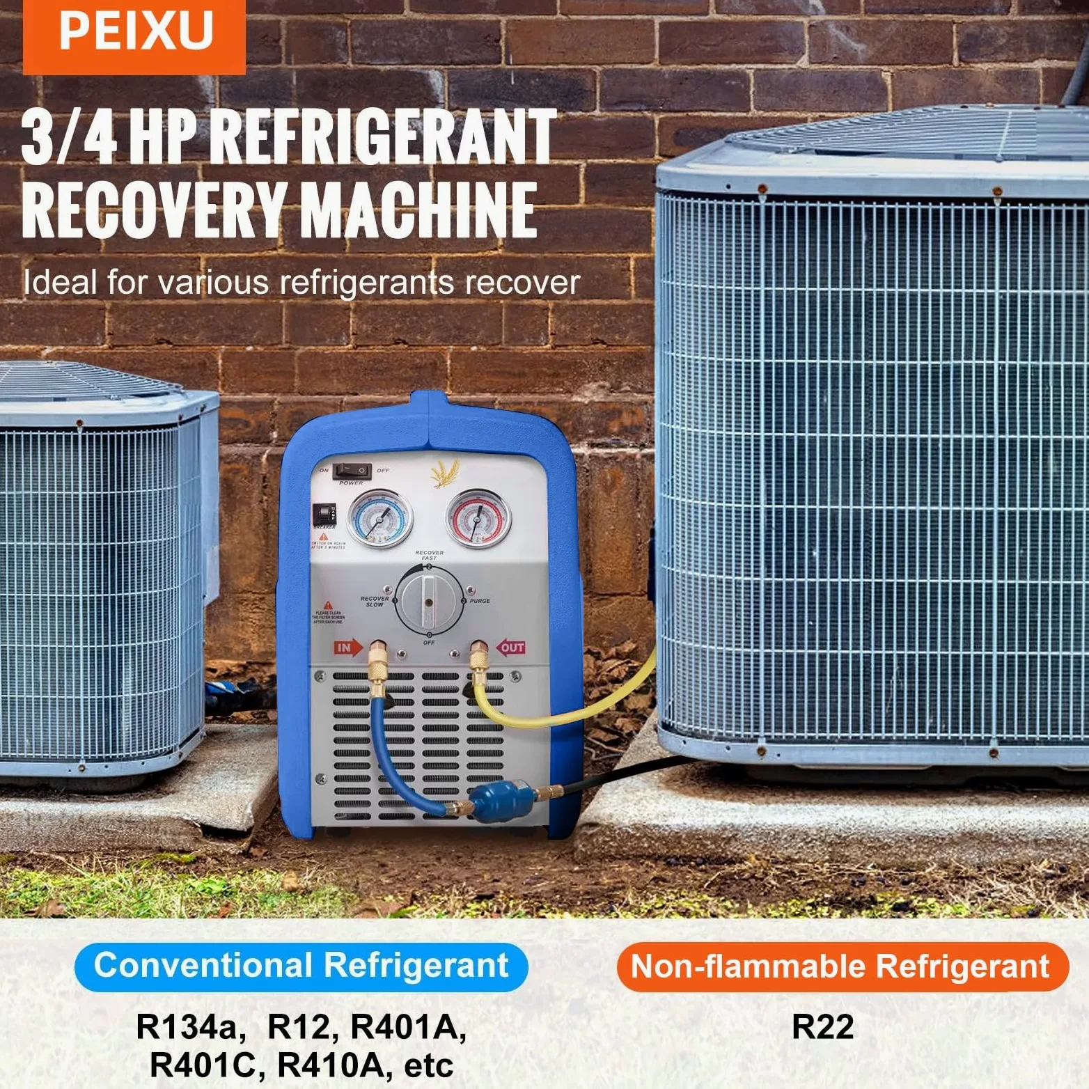 Máquina de Recuperación de Refrigerante Portátil, 3/4 HP, 220V, Recuperadora de Refrigerante de Doble Cilindro, para el Mantenimiento de Vehículos con Aire Acondicionado