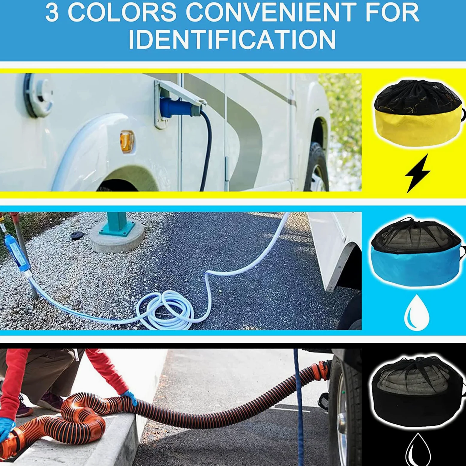 Bolsa de Almacenamiento para Manguera de Caravana de 3 Unidades, 3 Colores de Bolsa de Almacenamiento para Equipo de Caravana, Accesorios Multifuncionales para Caravana con Gancho (3 capas)