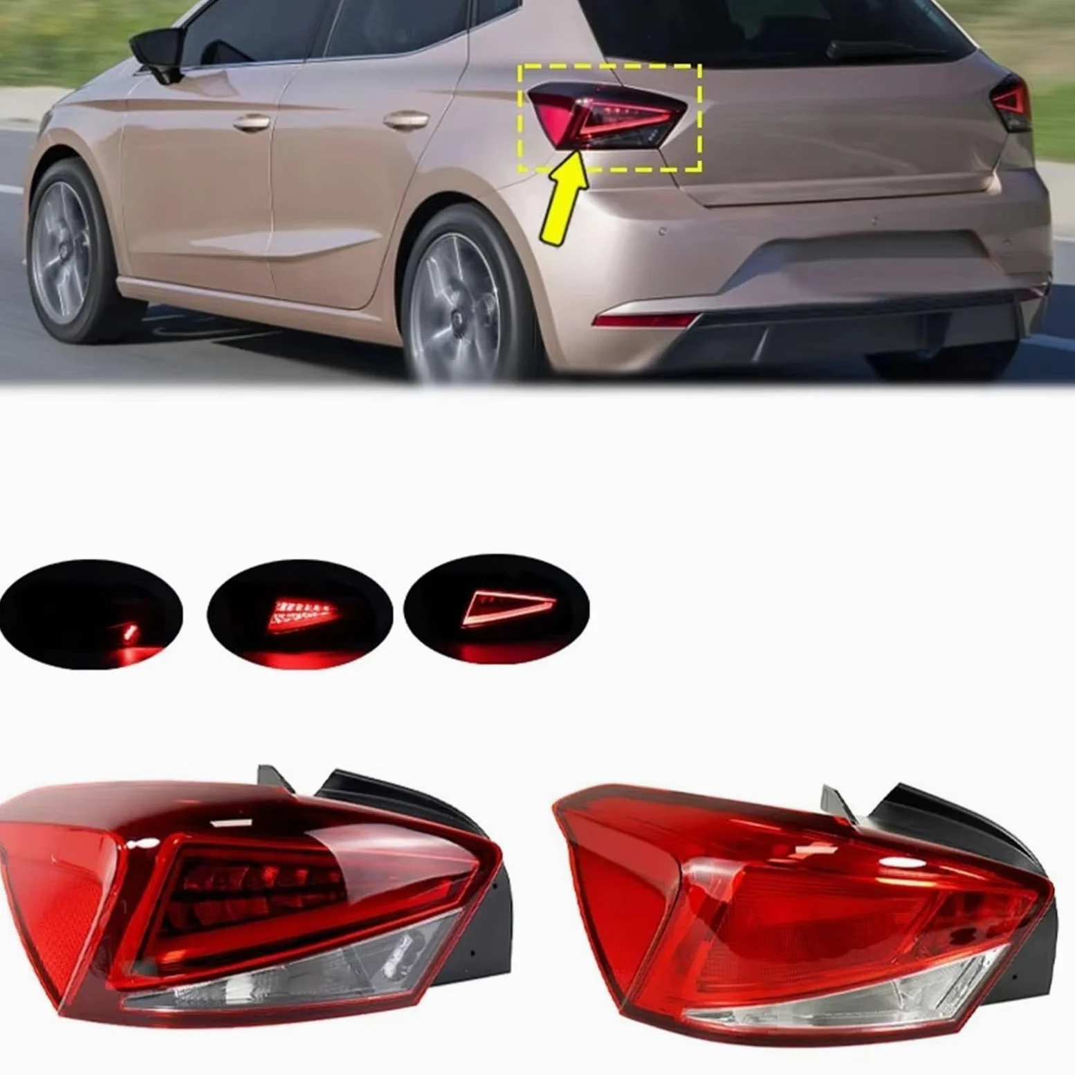 coche Pilotos Traseros Compatible Con Seat Para Ibiza 2018 2019 2020 2021 2022 2023 2024 Lámpara De Señal Freno Advertencia Coche Carcasa Luz Trasera Sin Bombilla
