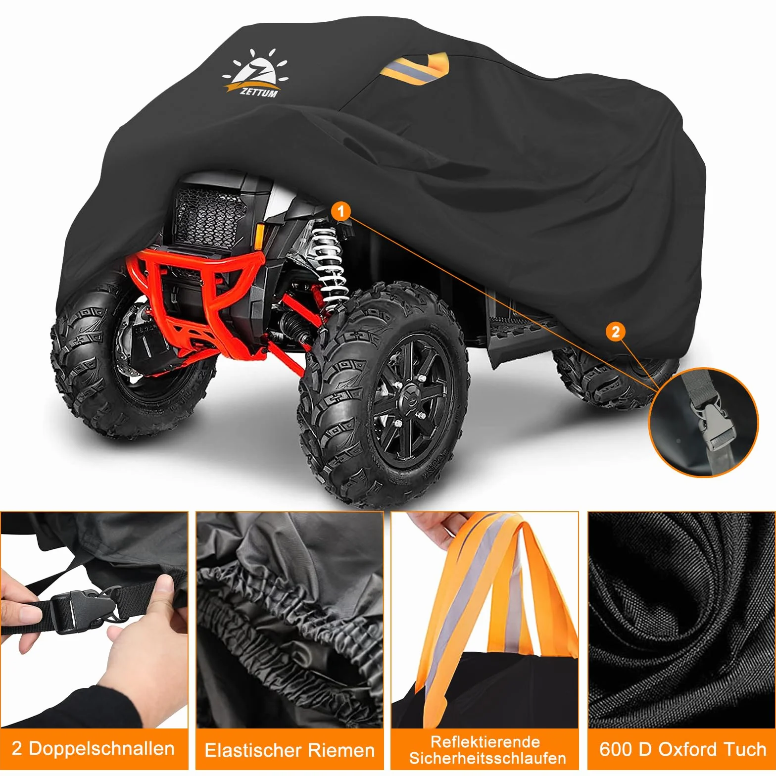 Zettum Funda para Quad ATV - 241 cm Cubierta Protectora Exterior, 600D Oxford Resistente e Impermeable, Grande Vehículo Lona Compatible con Polaris, Honda, Yamaha (241 x 121 x 121 CM)