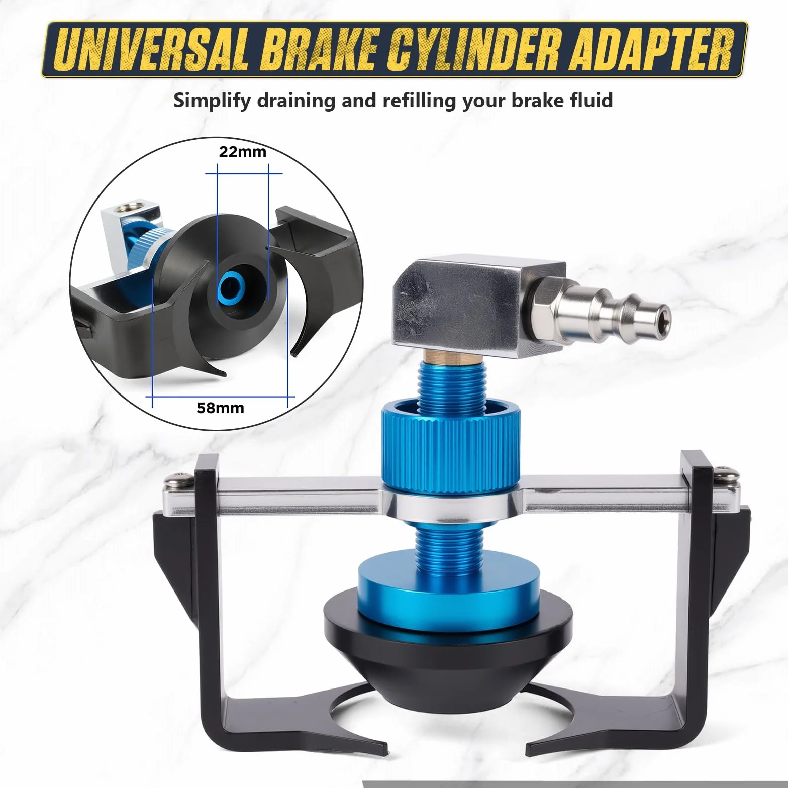 Adaptador Universal para depósito de líquido de Frenos 22-58 mm, 4 acoplamientos rápidos EU/US//Métrico/Japón para Buick, Cadillac, Chevrolet, Mazda, Honda, Toyota etc, Anillo de Sellado antifugas