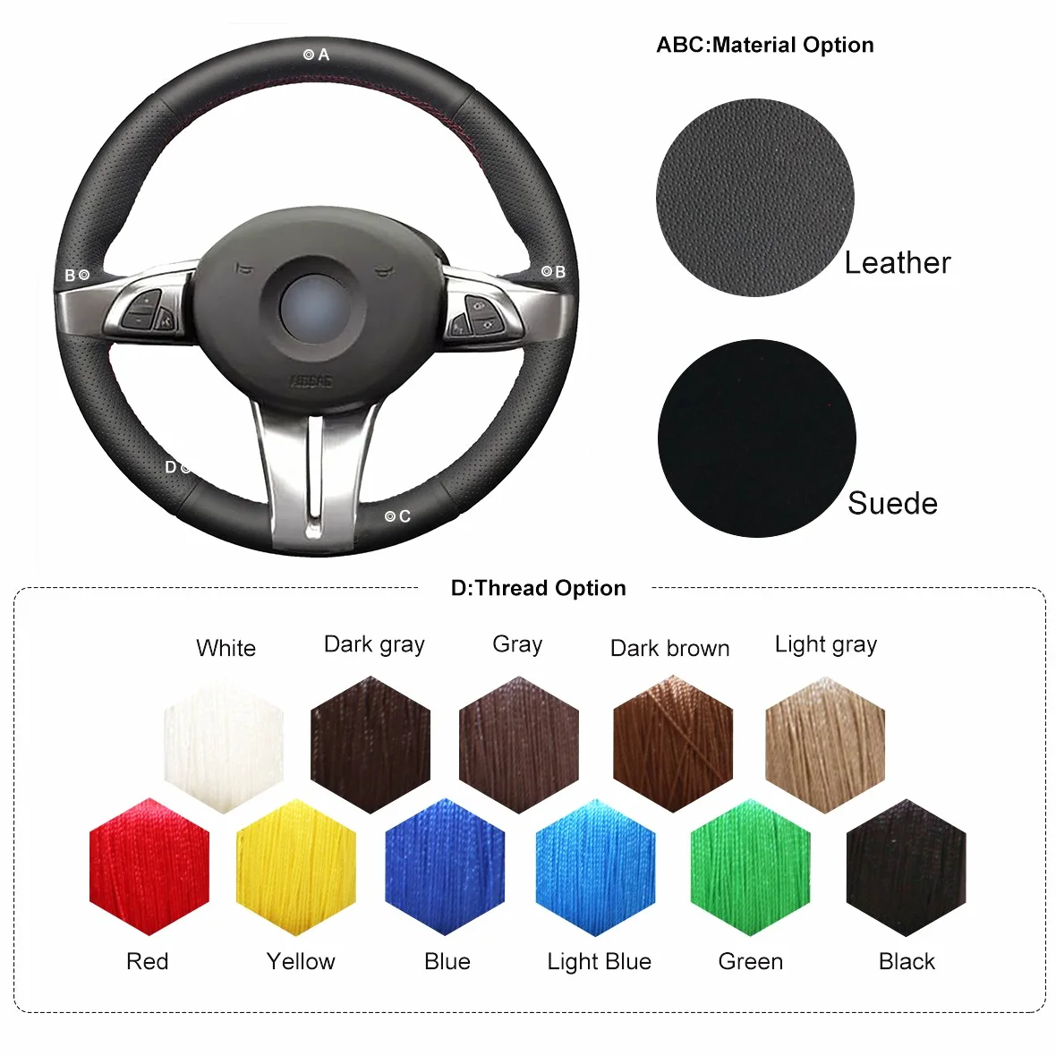 Funda de Volante de Cuero Genuino Negro para Z4 E85 E86 2003 2004 2005 2006 2007 2008