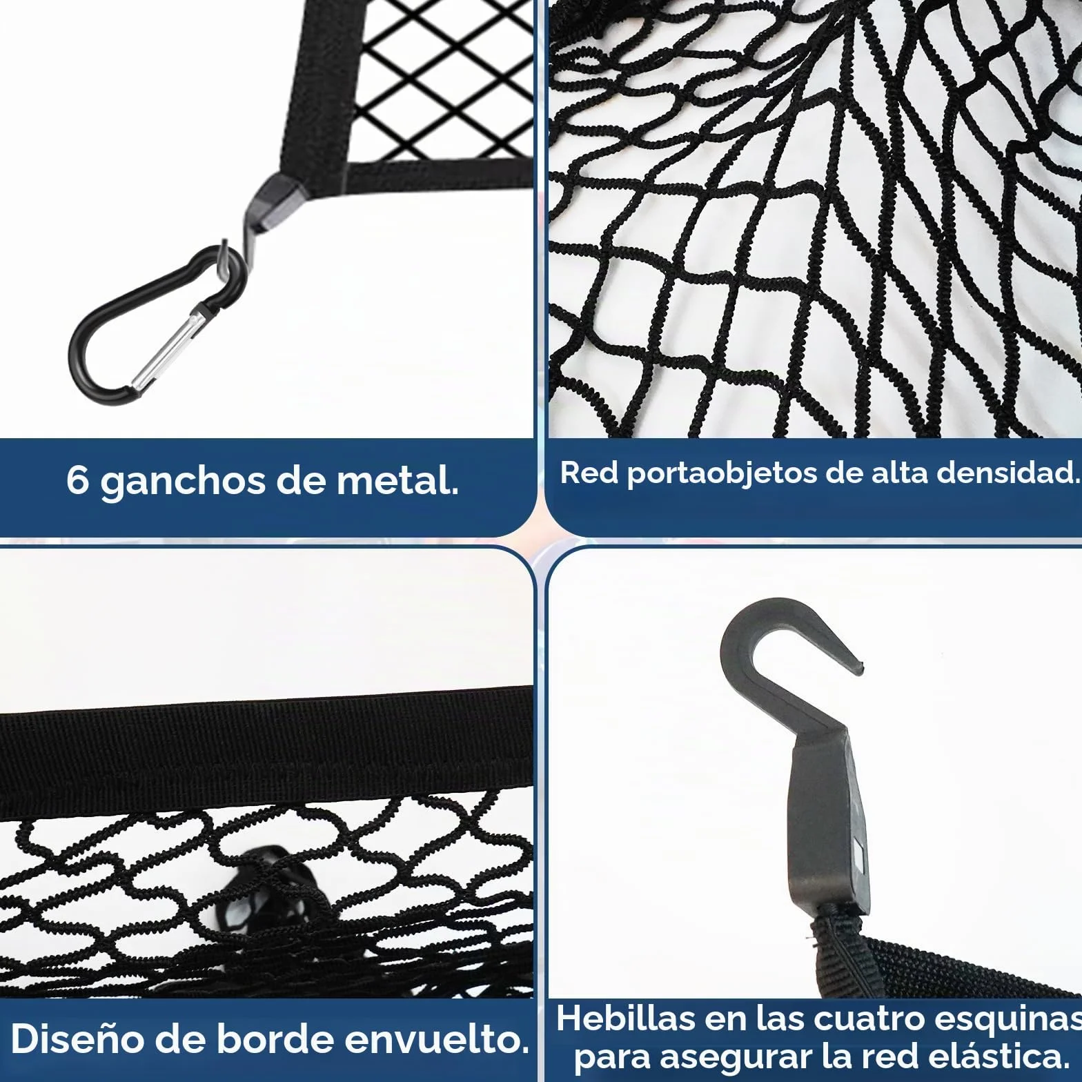Red de Carga Altamente Elástica, Red Grande para Maletero de Coche 120x120cm, Puede Extender a 210×210cm, Organizador de Malla de Carga para camión, con 6 Mosquetones, para SUV Camionetas Carro