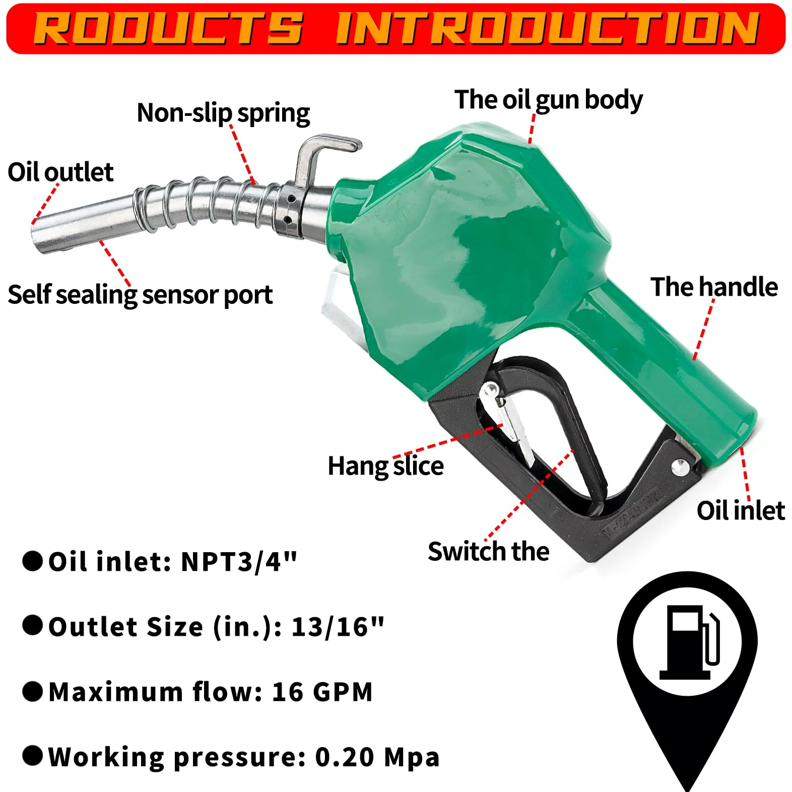 Boquilla de combustible automática NPT de 3/4, boquilla de combustible de apagado automático, boquilla de llenado de combustible de coche de alto flujo, protector de mano verde BP y colgante