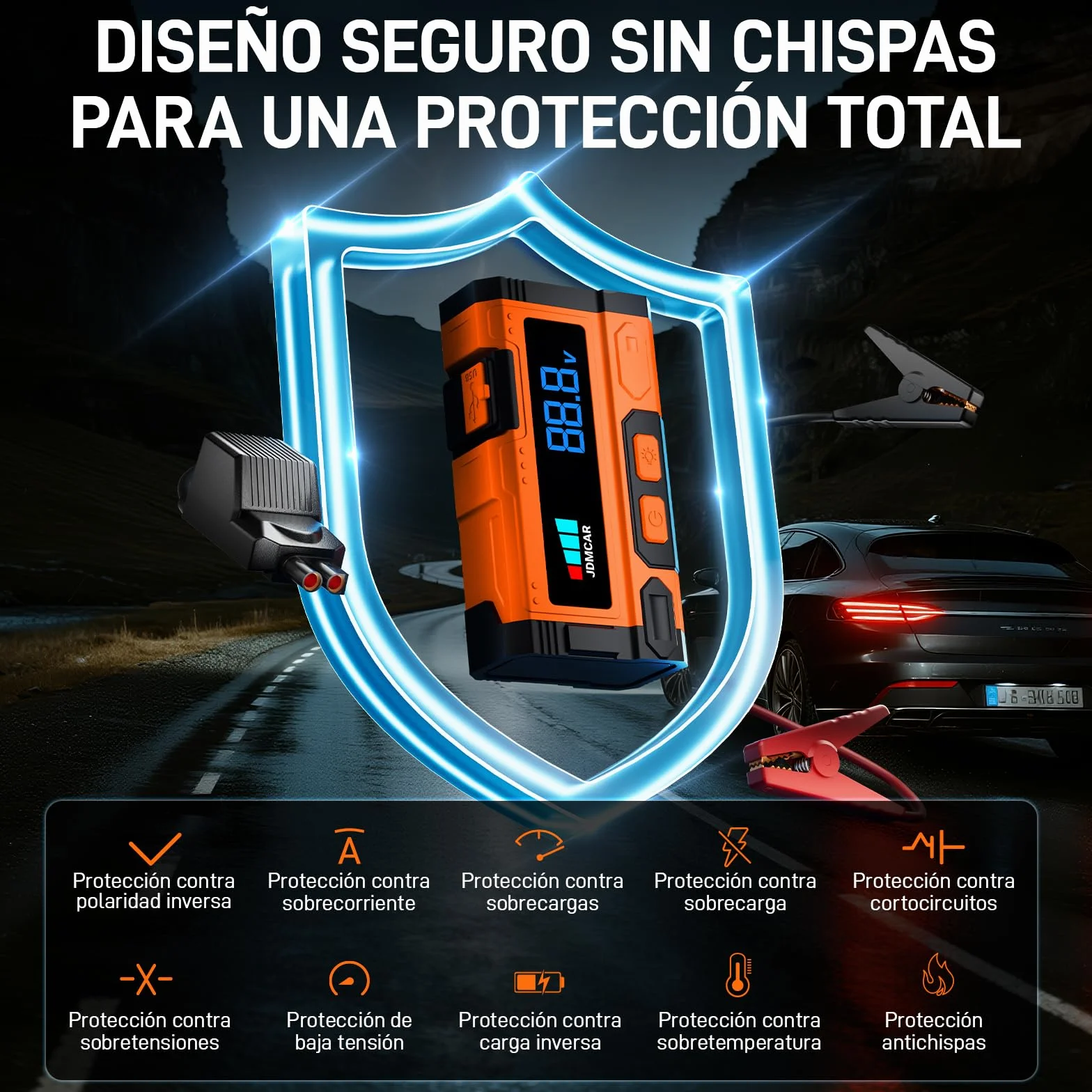 Arrancadores de Bateria de Coche 10000A 12V Arrancador de Coches Motor 9.0L Gasolina 8.5L Diesel Portatil Pantalla LCD Carga Rapida Linterna LED