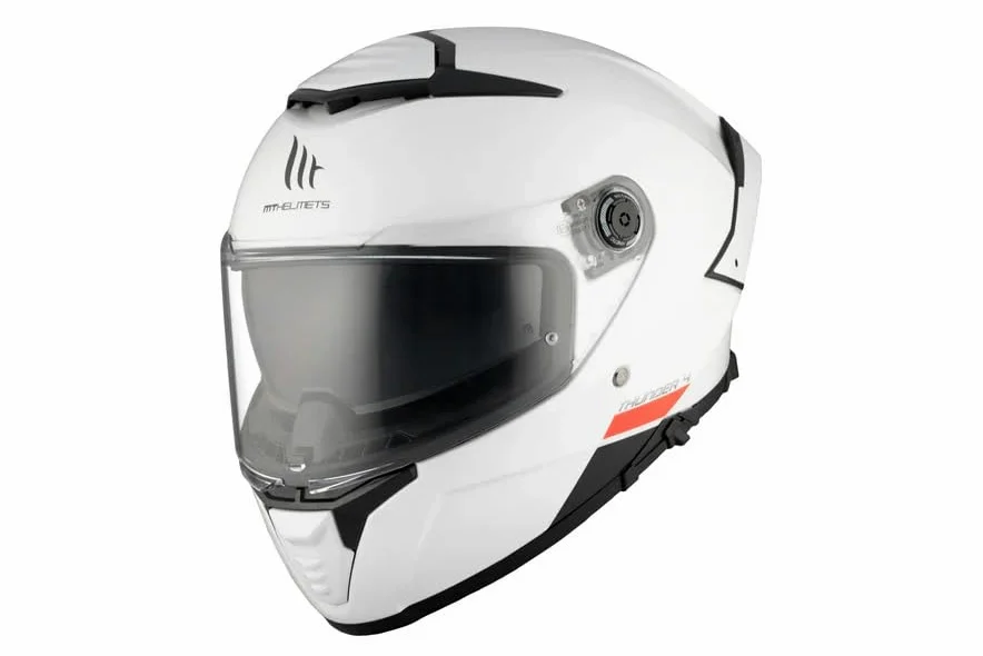 Casco MT Thunder 4 SV – Casco Moto Integral con Visor Solar Full Vision, Pantalla Antivaho Compatible con Pinlock, Interior Lavable y Calota HIRP | Homologado ECE 22.06 & Dot Blanco Brillo Talla M