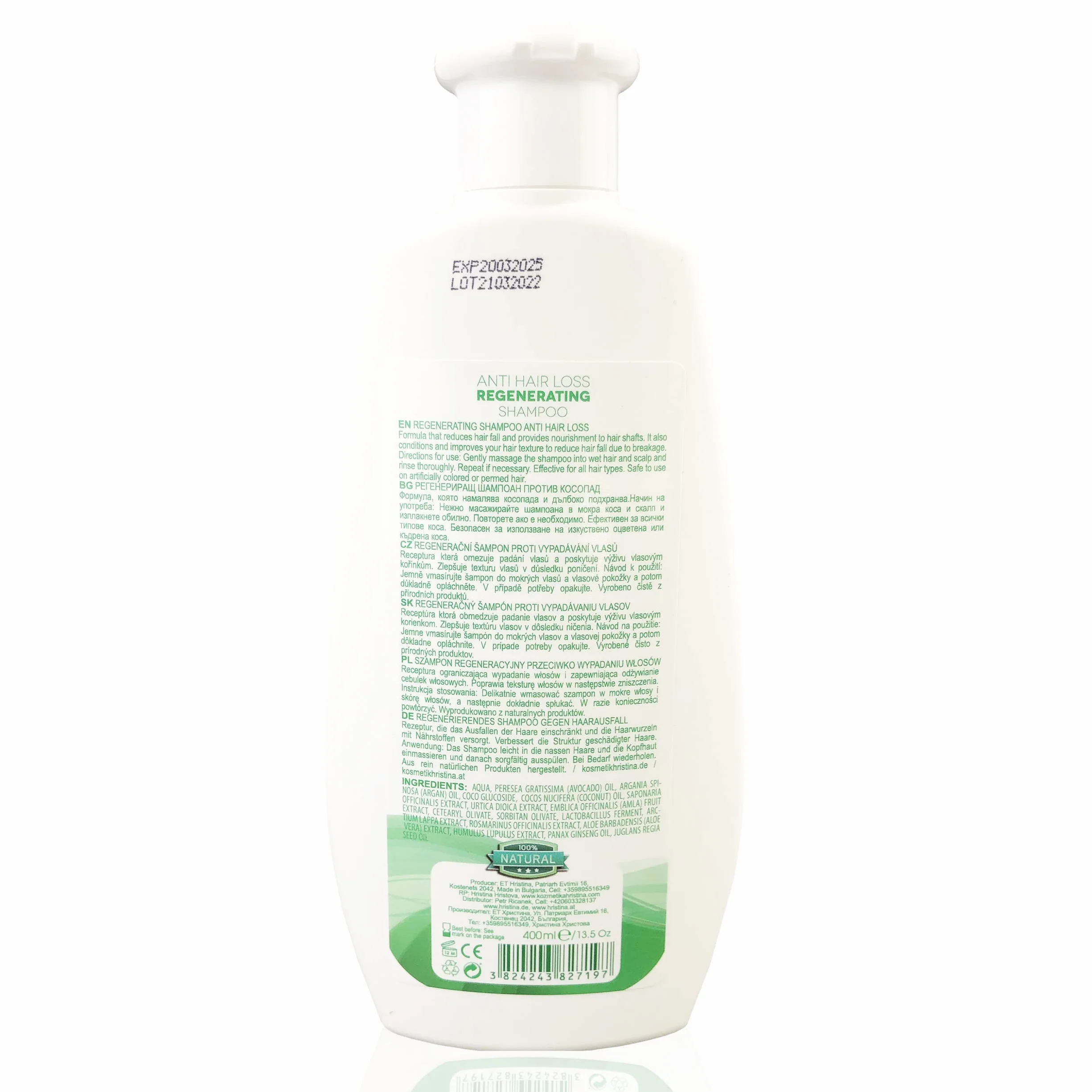 Champú regenerador anticaída 100% natural 400 ml