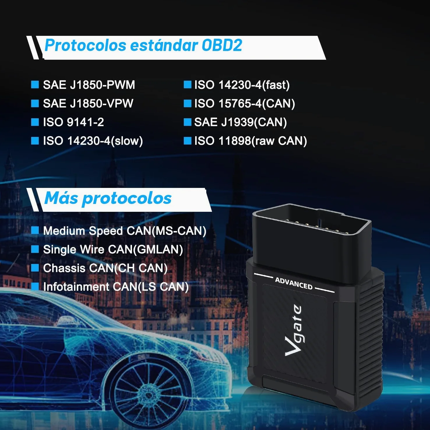 Vgate vLinker MS Bluetooth MFI Herramienta de diagnóstico OBD2 Lector de códigos de avería Adaptador de Coche Compatible con OBDII Check Engine Light para iOS, Android y Windows.