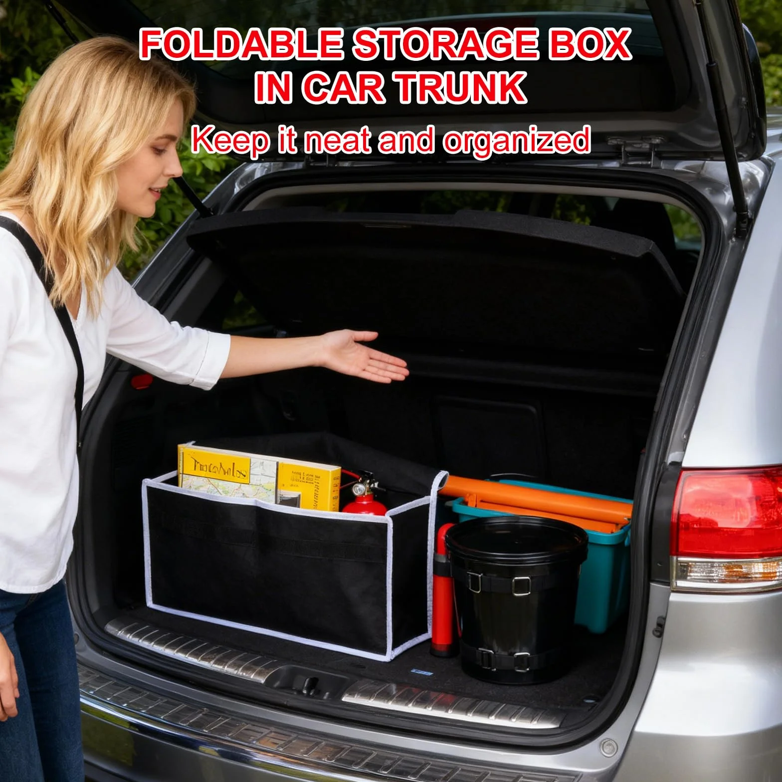 Organizador Maletero Coche Plegable Antideslizante Fieltro Grueso, Bolsa Multiuso Universal para Coche, Contenedor Salvaespacio Base Doble Estable, Material Ecológico sin Olor, 50×24×15 cm