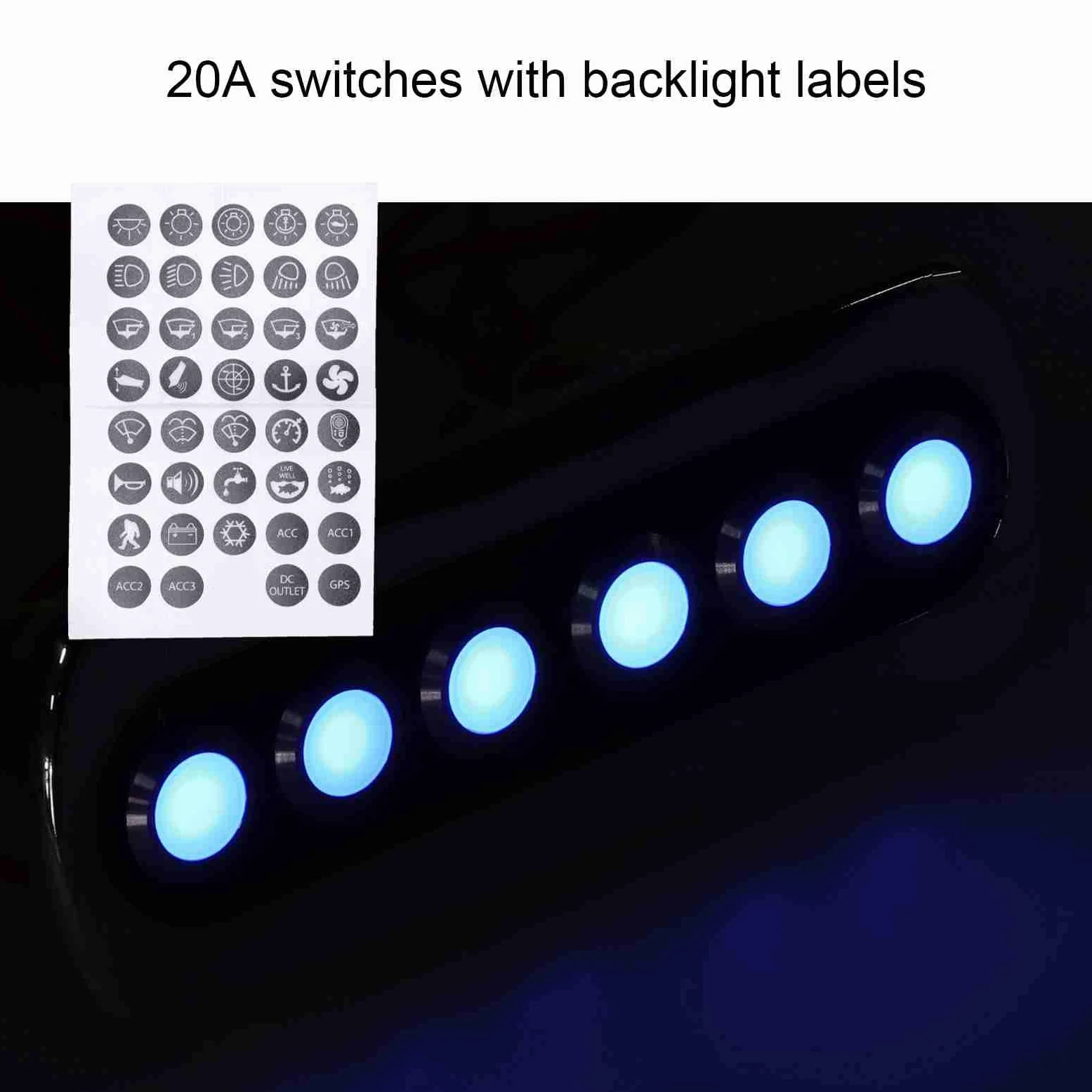 Panel de Interruptor de Fibra de Carbono de 12V 20A con Retroiluminación LED para Modificación Impermeable de Yates y Vehículos Recreativos