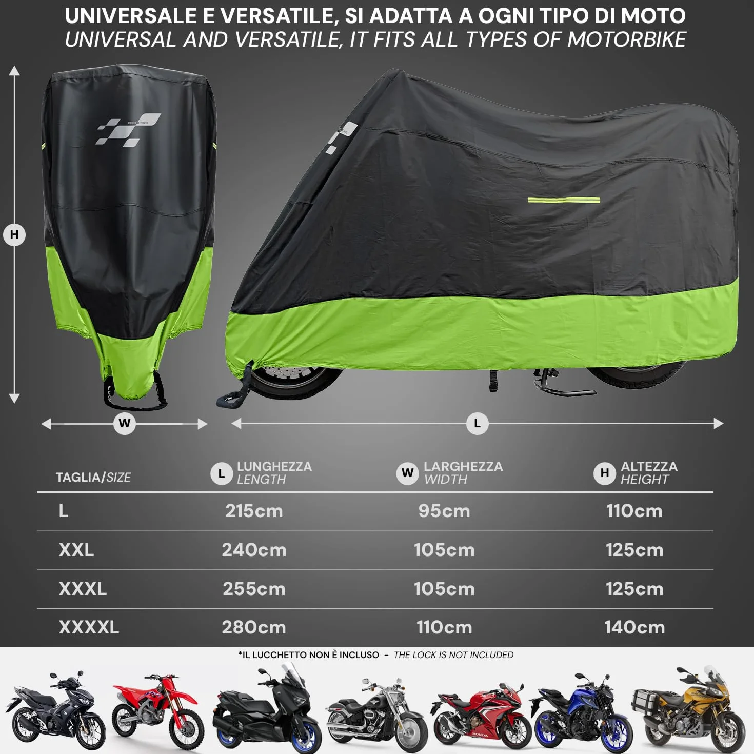PERLETTI Funda Moto Interior Resistente al Agua - Cubre Scooter Motocicleta Protector Rayos UV Polvo Humedad Insertos Reflectantes - Capa Moto con Doble Correa Antiviento (240x105x125)