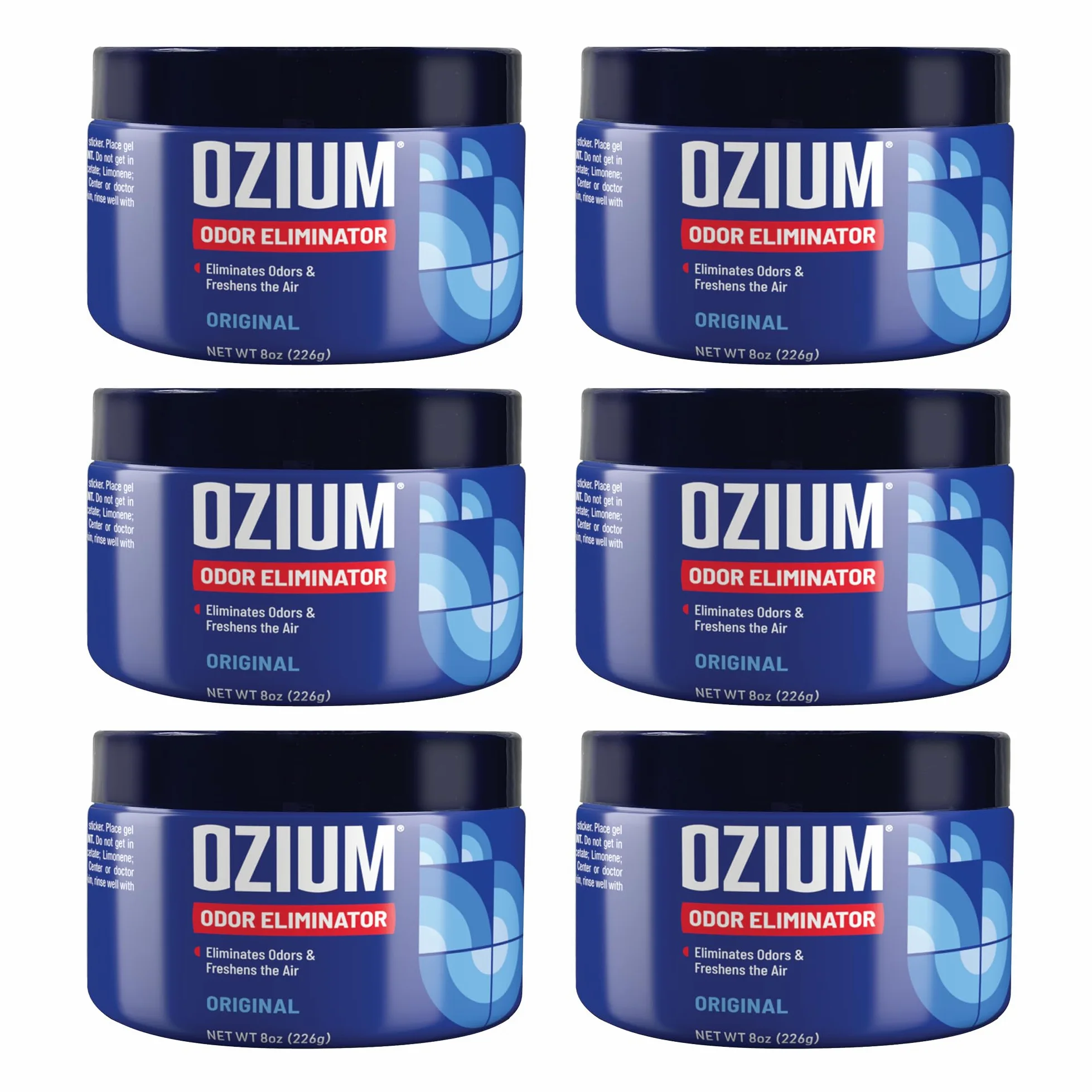Ozium Smoke & Odors - Gel eliminador de olores. Ambientador para el hogar, la oficina y el coche | Para hogares, coches, oficinas y más, paquete de 6