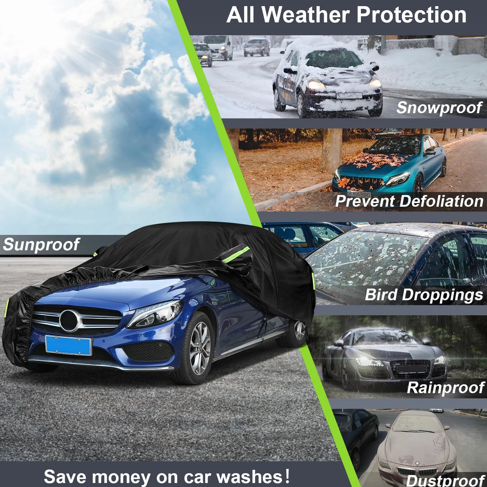 Sailnovo Funda Coche Exterior para automóvil 7 Capas Funda para Coche para Toyota al Aire Libre protección UV con Cremallera Ajuste Universal(530 * 198 * 120cm)